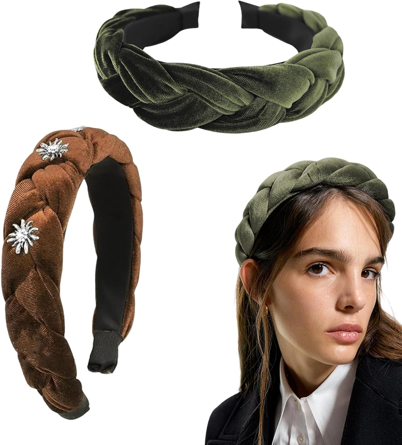 Pack of 2 Vintage Costume Headbands, Cross Braid Headband Dirndl for Make-Up, Face Wash, Headpiece, Oktoberfest Costume, Theme Party, Carnival image number 3