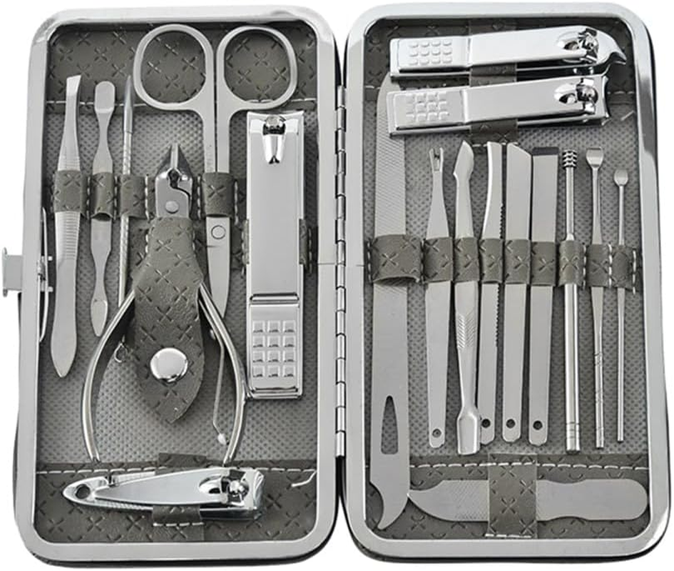 Classic Black 18/16/12/10/7Pcs Nail Clipper Set Stainless Steel Manicure Cutters Ear Spoon Nail Scissors Tool Pedicure Household,19Pcs,Black