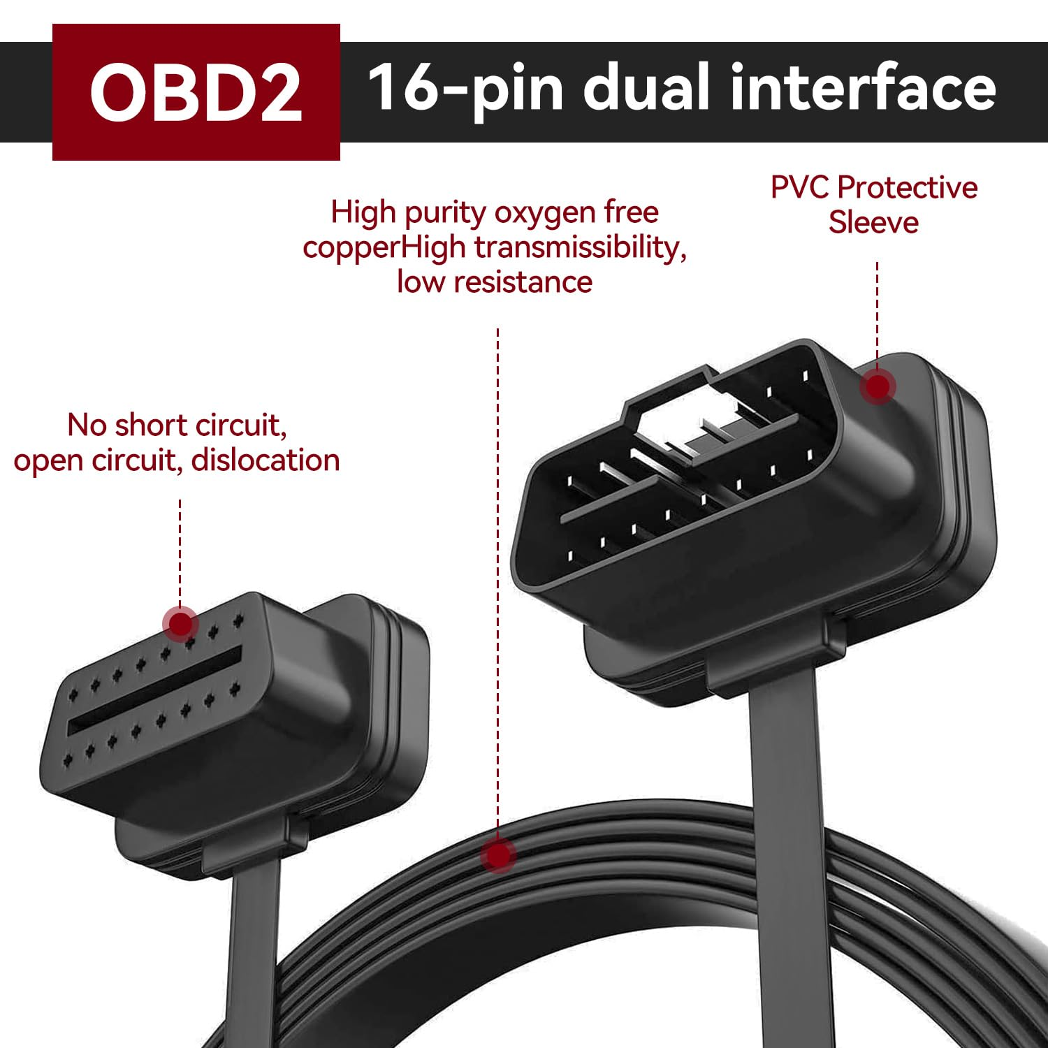 3.3Ft/1M Car OBD2 Extension Cable Professional Automotive Diagnostic Scan Tool 16 Pin Male to Female OBDII Extend Cable for Car Diagnostic Extender Cord Adapter image number 5