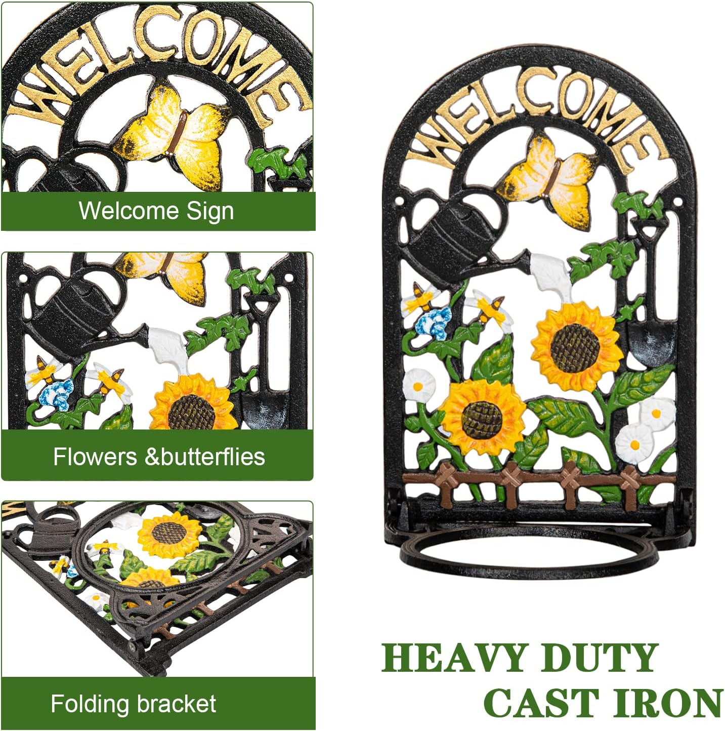 Sungmor Cast Iron Wall Planter Holder - Heavy Duty Wall Mounted Flower Pot Holder - Indoor Outdoor Planter Hanger Potted Plant Rack - Vintage Welcome Sign Wall Decor