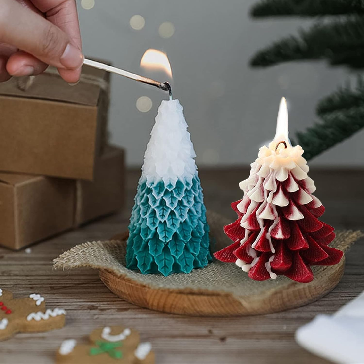 4PCS Christmas Tree Silicone Mold, 3D Candle Molds for Candle Making, Tree Shaped Silicone Epoxy Resin Mold, Ornament Mould for DIY Wax Candle Soap Art Craft Cake Chocolate Home Decor - Gold image number 6