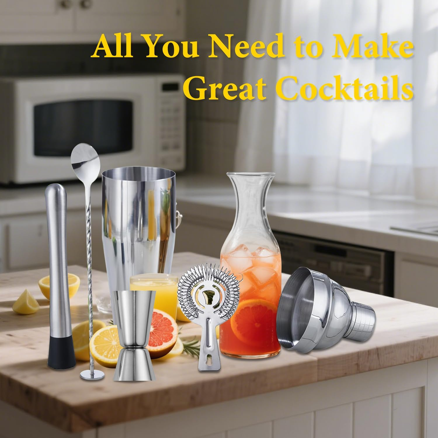 Mixology Bartender Kit Bar Set Cocktail Kit, 23PCS Cocktail Shaker Kit with Acrylic Stand for Drink Mixing, Silver Bartender Tool Kit image number 5