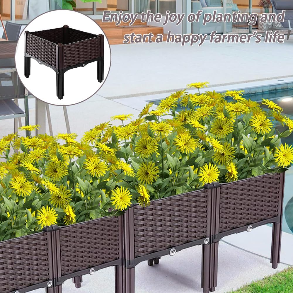 Raised Garden Bed with Legs, Gardening Supplies Plant Containers Patio with Drainage for Backyard Porch Deck to Planting Flowers Vegetables Herbs (Brown) image number 6