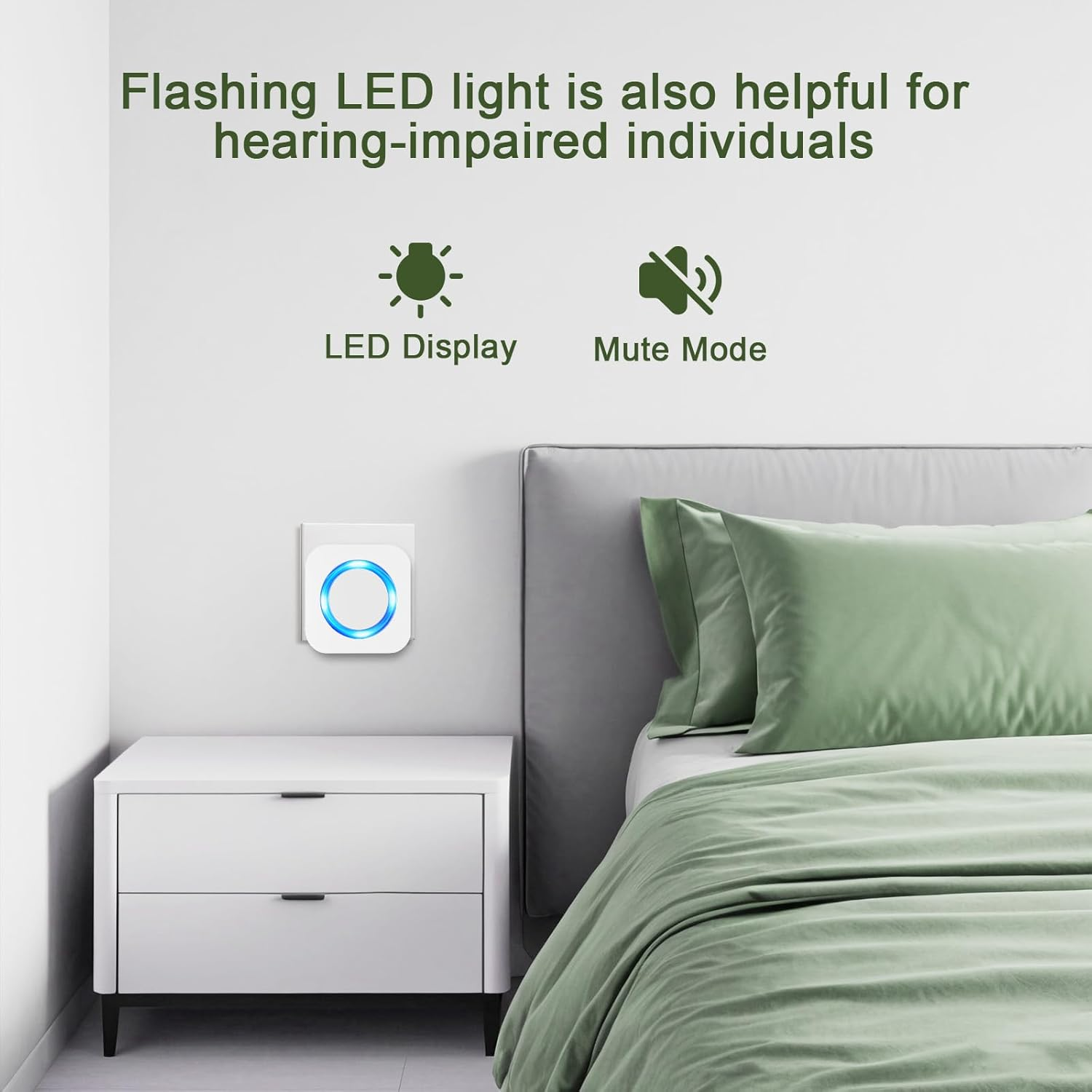 SURFOU Wireless Doorbell, Waterproof Door Bell Cordless Battery Operated at 1300Ft Long Range, Plug in Electric Doorbell Wireless Chime Kit with 55 Melodies 5 Volume and LED Flash, White image number 4