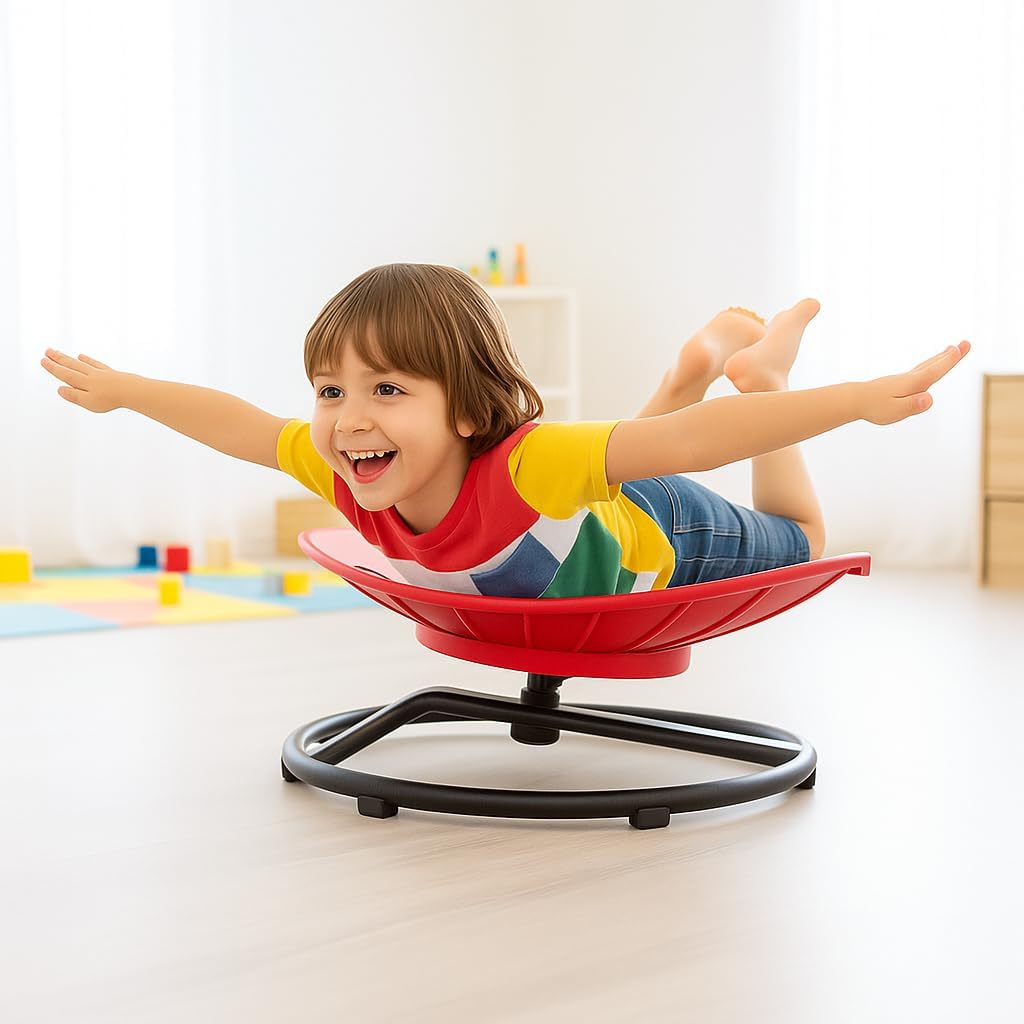 Spinning Chair for Autistic Kids - Sensory Swivel Chair with Safety Handle, Non-Slip Base, for Children with Autism & ADHD (Red) image number 3