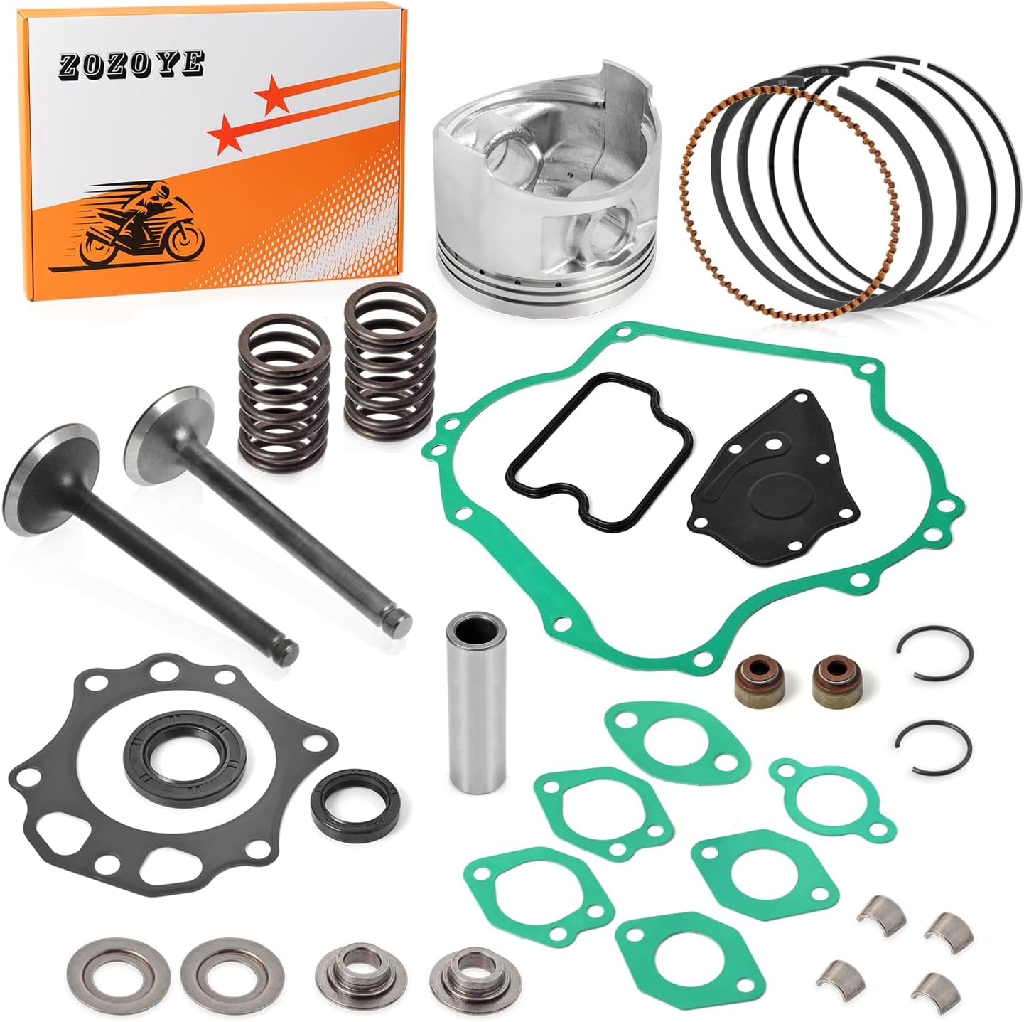 Top End Rebuild Kit Oversize 0.5Mm Piston and Ring Intake Exhaust Valve & Spring Gasket Seal for Club Car DS Precedent Golf Cart FE290 Engine 1992-Up image number 4