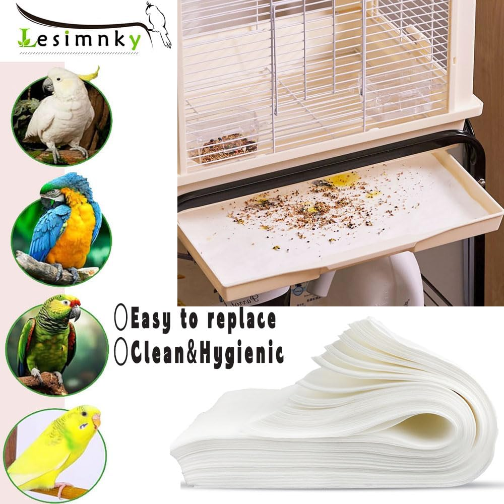 Lesimnky 120 Pieces Bird Cage Liners-11'' X 17''Disposable Non-Woven Bird Cage Paper Liners Precut Absorbent Fecal Tray Cages Cushion Pad Mat Cuttable Pet Animal Cages Cushion for Parrot (White) image number 3