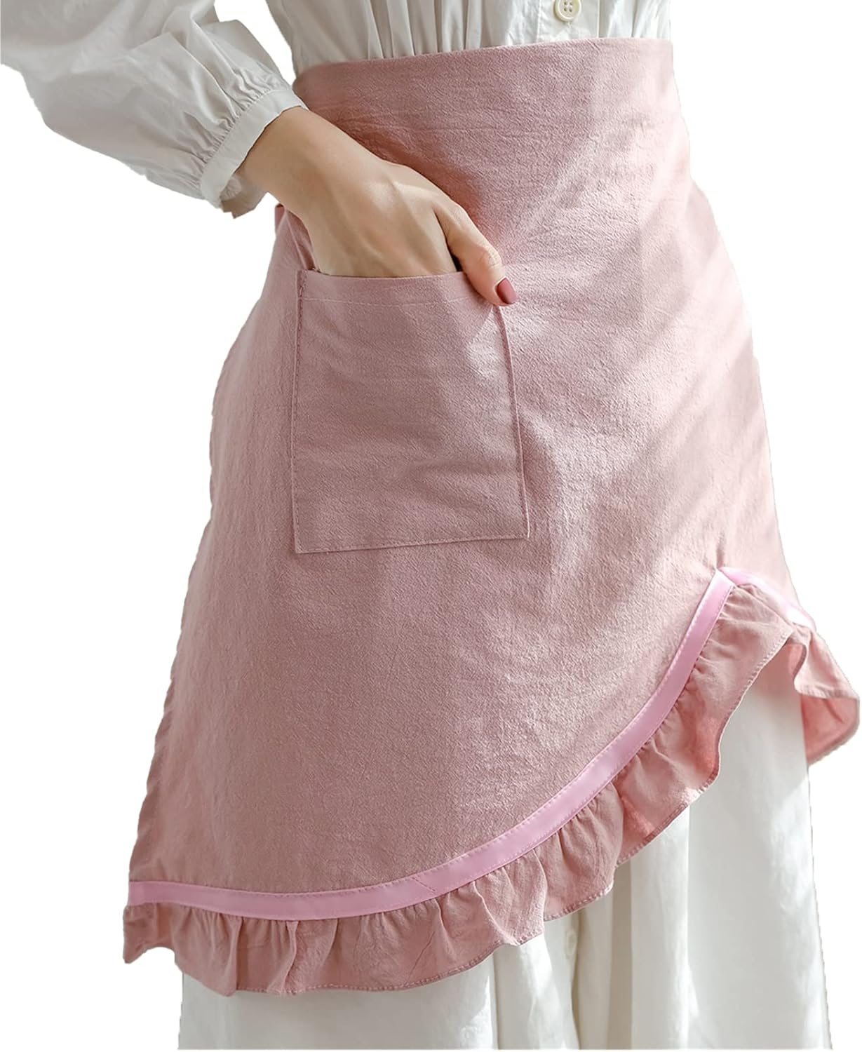 Aoozleny Women Half Apron Retro Waist Apron Ruffle Vintage Apron with Pocket for Chef Cafe Server Waiter Cooking Kitchen
