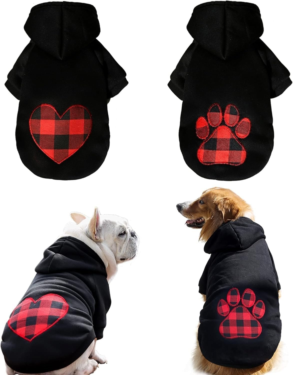 2 Pieces Dog Hoodie Love Foot Prints for Dog Clothes Holiday Festival Dog Dresses Puppy Hoodies Party Costumes Doggie Coat Cat Outfits Dog Sweatshirt for Small Dogs Cats Puppy Clothes (Black, M) image number 2