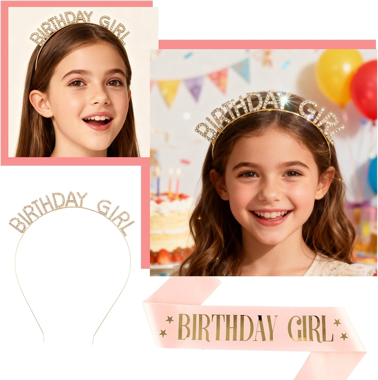 Birthday Crown and Birthday Sash, Headband Birthday Tiara and Sash for Birthday Girl, Sweet Birthday Party Accessories image number 1