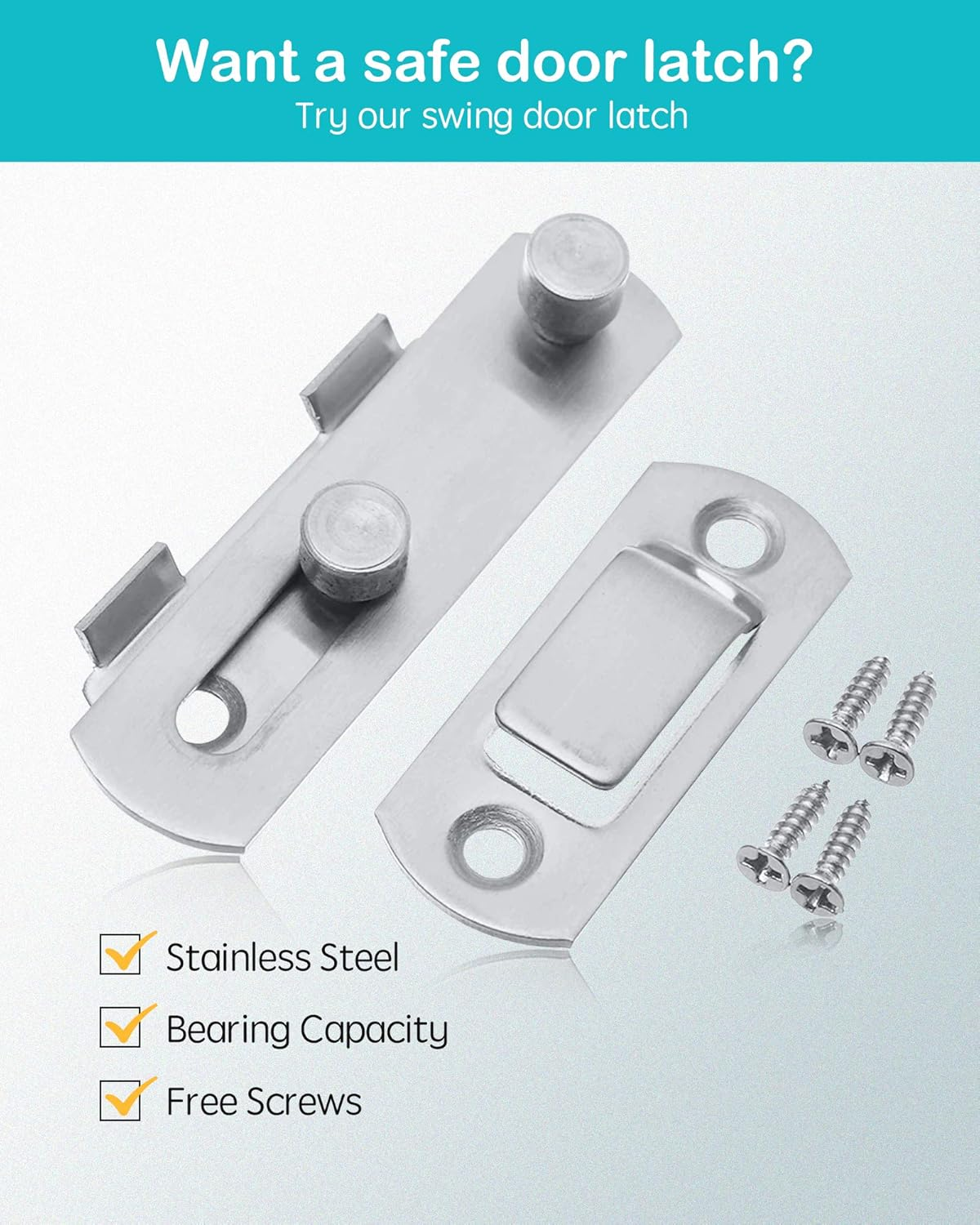 Wapodeai Stainless Steel Gate Latches, Household, Bathroom, Outdoor, Garage, Primary Colors. image number 1