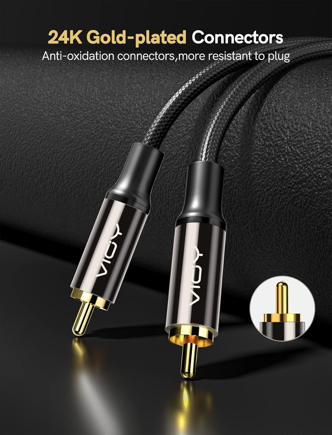 VIOY Coaxial Digital Audio Cable (6.6FT), [Gold-Plated & Braided] Subwoofer Cable RCA Male to Male Hifi 5.1 SPDIF Stereo Audio Cable for Home Theater, HDTV, Amplifier Speaker Soundbar image number 3