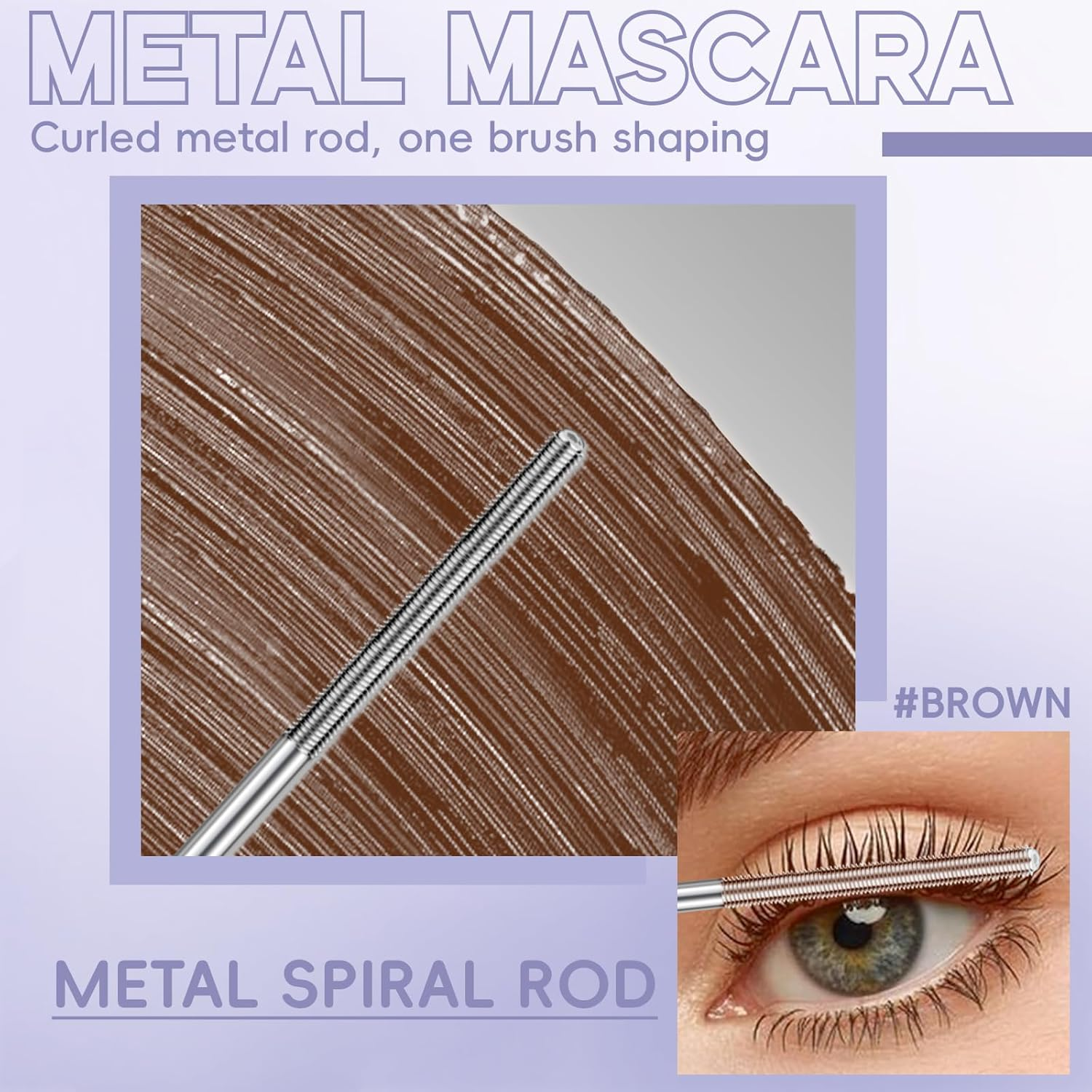 Noerrors Metal Mascara, Washable Iron Eyelash Stick, 3D Curling, Extra Slim Fine Volume Pigment Long Eyelashes, Brushless Brush, Waterproof Long Lasting Eyelash Makeup #Brown image number 2
