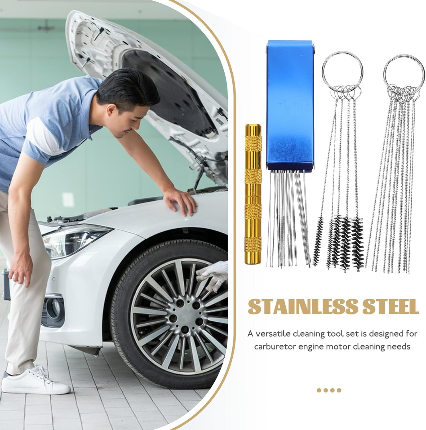 Stainless Steel Carburetor Cleaning Tool Set with Needles and Brushes for Engine Motor Maintenance Portable Cleaning Kit for Welding Torch Tips and Automotive Equipment Easy image number 5