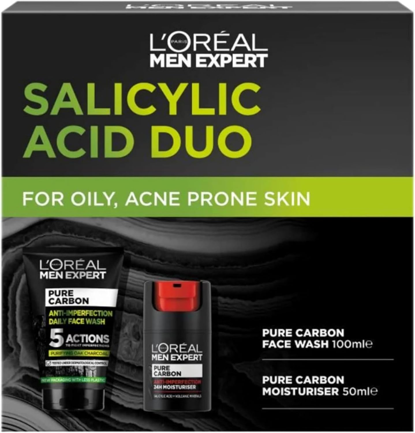 L'Oreal Paris Men Expert Pure Carbon Skincare Duo, Mens Anti-Imperfection Moisturiser 50Ml and Sa image number 1