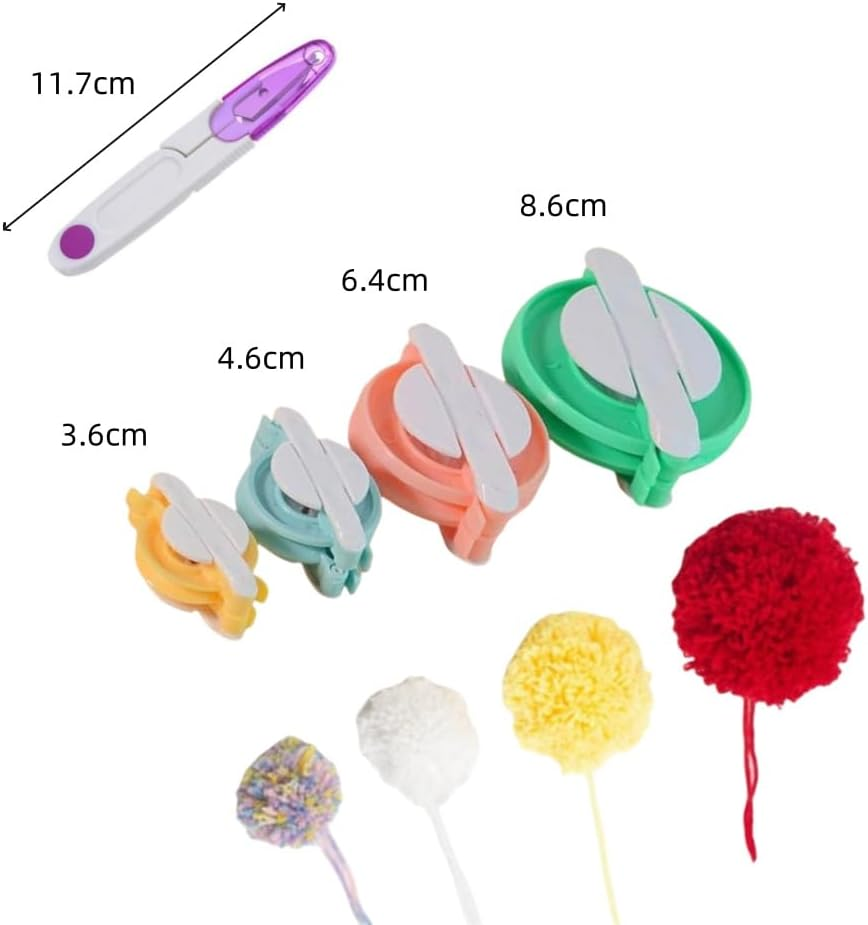 Pompom Maker,4 Pcs Pompom Maker Tool Set for Fluff Ball Weave DIY Wool Yarn Knitting Craft Project for Kids and Adult +1 Pcs Scissors(36Mm,46Mm,64Mm,86Mm) image number 1