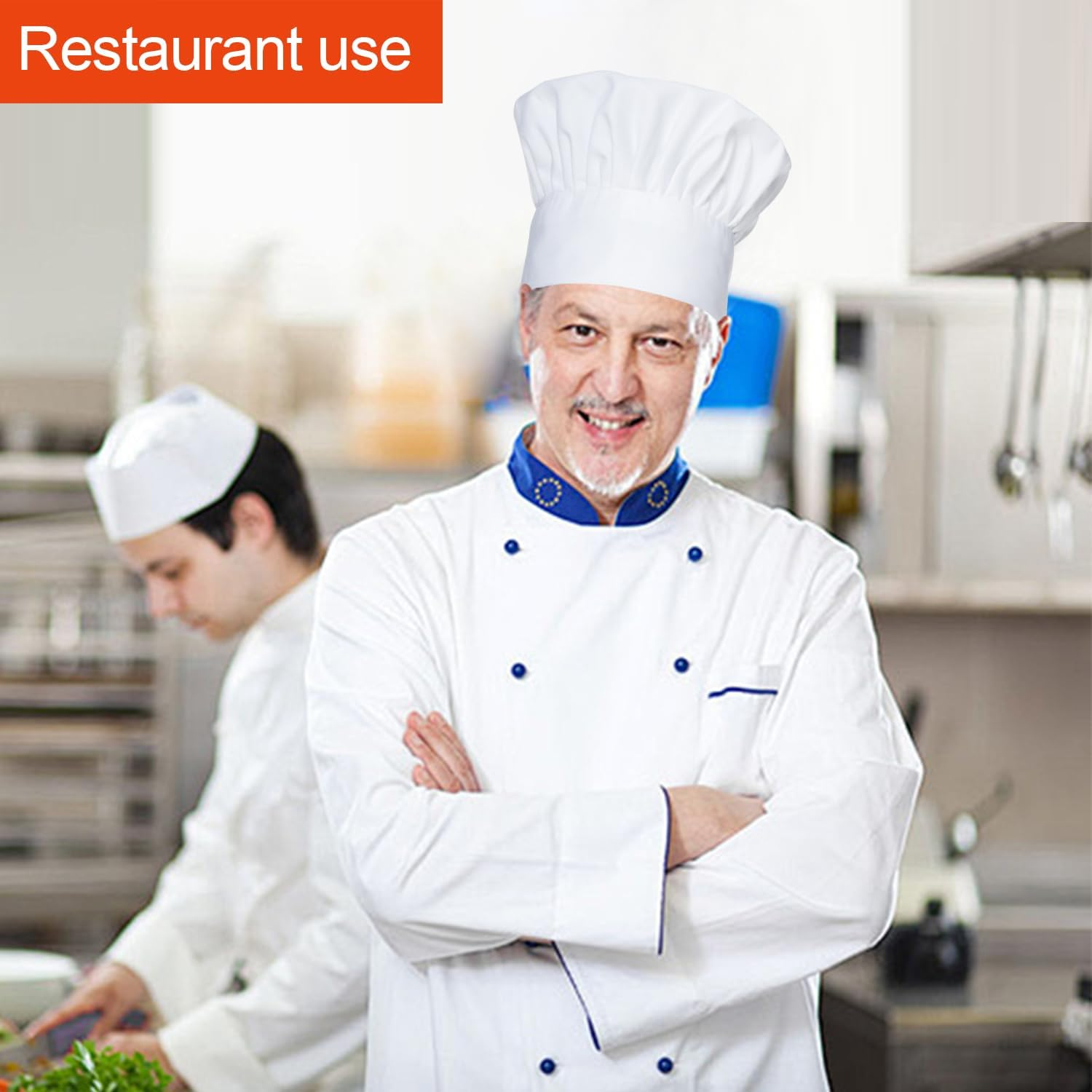 Chef Hat, 2PCS Adult Premium Adjustable Elastic Baker Kitchen Cooking Chef Cap Bakery Hats for Cooking, Baking, Pizza Part - Black+Black image number 1