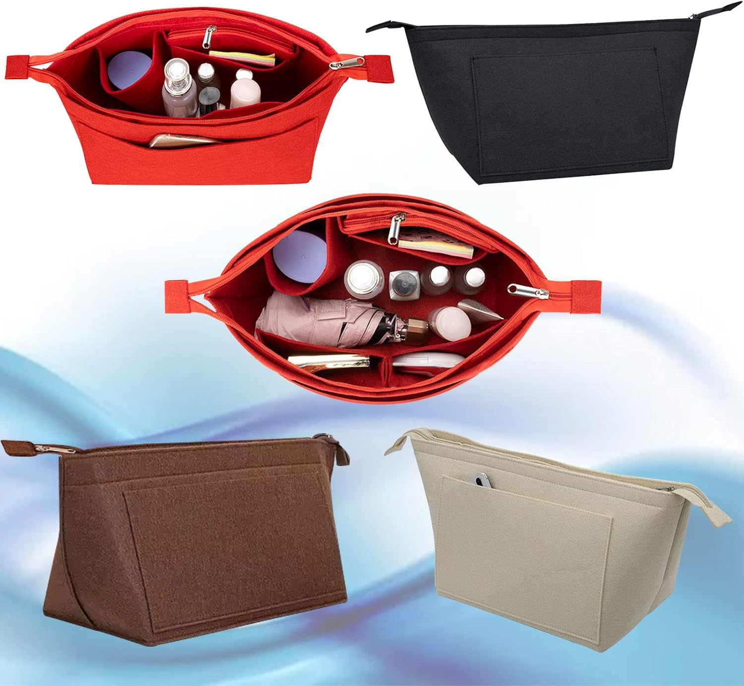 Lckaey Purse Insert Organizer for Neverfull Pm Mm Gm Bag Liner Shaper Purse Kit Insert 1070Beige-M image number 6