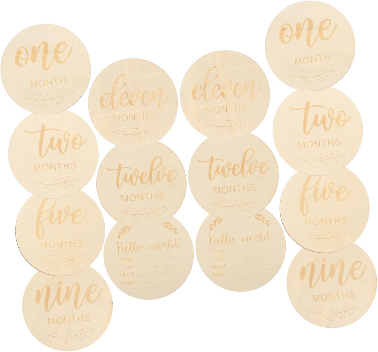 DOITOOL 14Pcs Laser Engraved Wood Chips Milestone Cards round Wooden Monthly Milestone Cards Newborn Photography Prop Growth Signs image number 1
