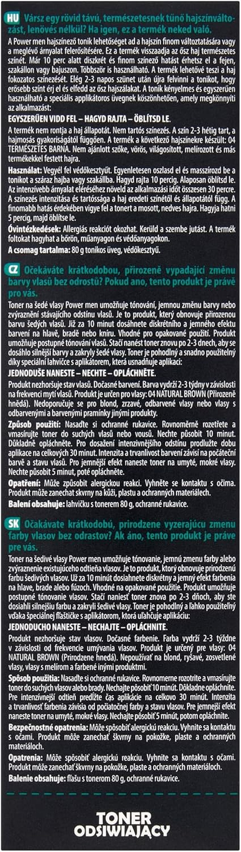 Power Men Toner Natural Brown - Hair Toner for Men - Grey Hair Conceals in 10 Minutes - Beard & Head Hair - without Roots - 80 G image number 2