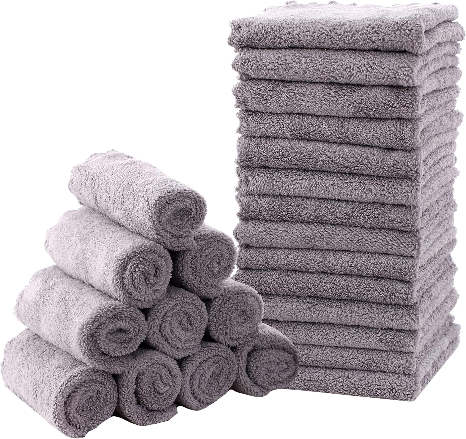 MOON PARK Baby Washcloths, 24 Pack - 8X8 Inches, Small Burp Cloths and Baby Wipes - Microfiber Coral Fleece Ultra Absorbent and Soft for Newborn, Infant and Toddlers - Multicolored