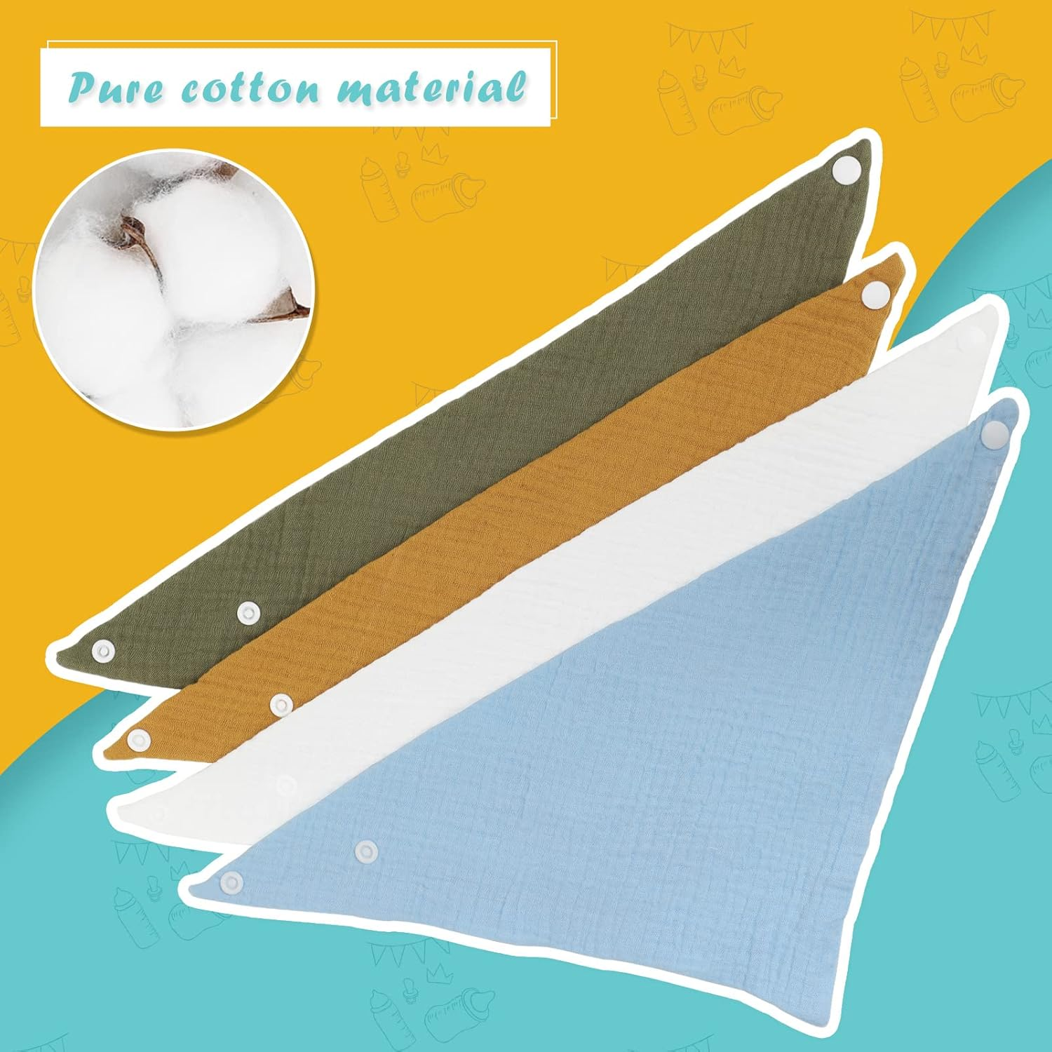 WD&CD Baby Bandana Drool Bib (4 Pack) Adjustable Absorbent Soft Snap Drool Bibs for Baby Girls and Boys-C