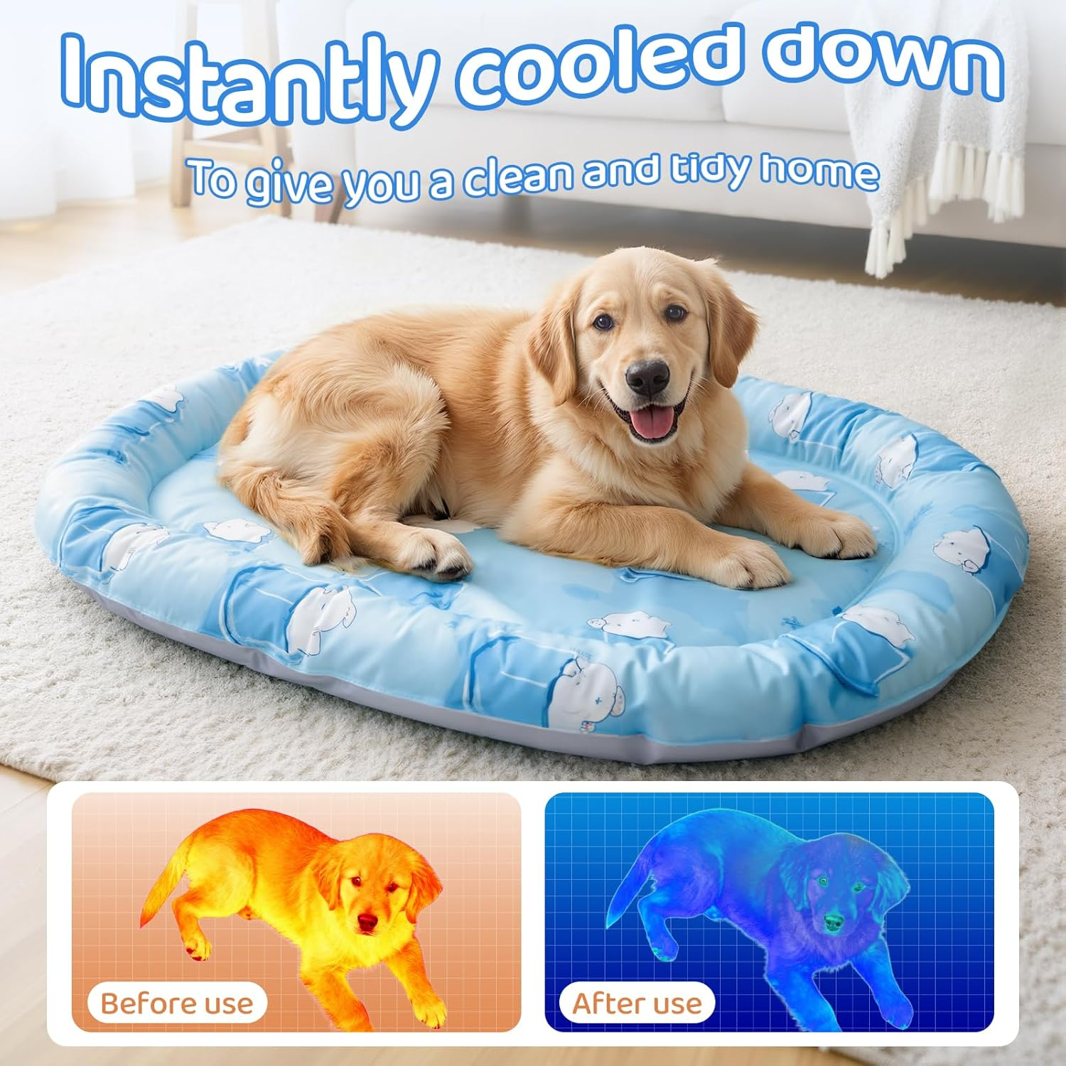 LOVELEDI Dog Cooling Mat - Durable Pet Cooling Pad for Small/Medium Dogs & Cats, Ultra-Comfortable 72X57Cm Dog Sofa Cooling Bed, Endothermic & Easy Clean Portable Ice Mats for Indoor Outdoor Summer image number 6