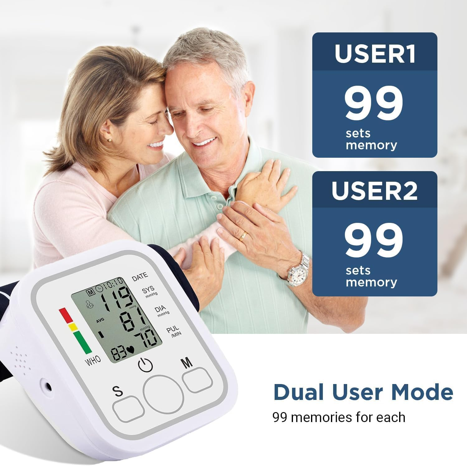 Upper Arm Blood Pressure Monitor &ndash; Portable Digital BP Machine with Irregular Heartbeat Detection, 2 User Mode with 99 Memory, Accurate Automatic Measurements image number 1