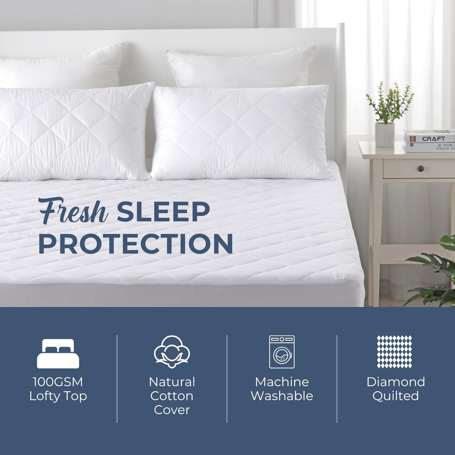 Dreamaker Cotton Quilted Mattress Protector, Natural Breathable Cover, Fully Fitted Extra Deep Skirt, 100GSM Polyester Fibre Fill for Added Comfort, Easy Care & Machine Washable - Single Bed image number 2