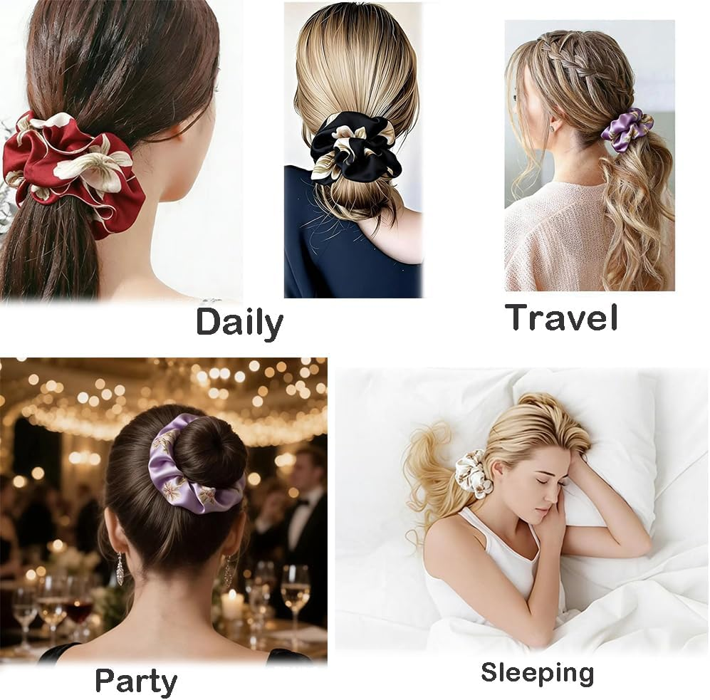Large Silk Hair Scrunchie, Women'S Silk Scrunchie, Soft Silky Elastic Hair Bobbles, Ponytail Holder, Elastic Hair Band for Women and Girls (Pack of 1) image number 3