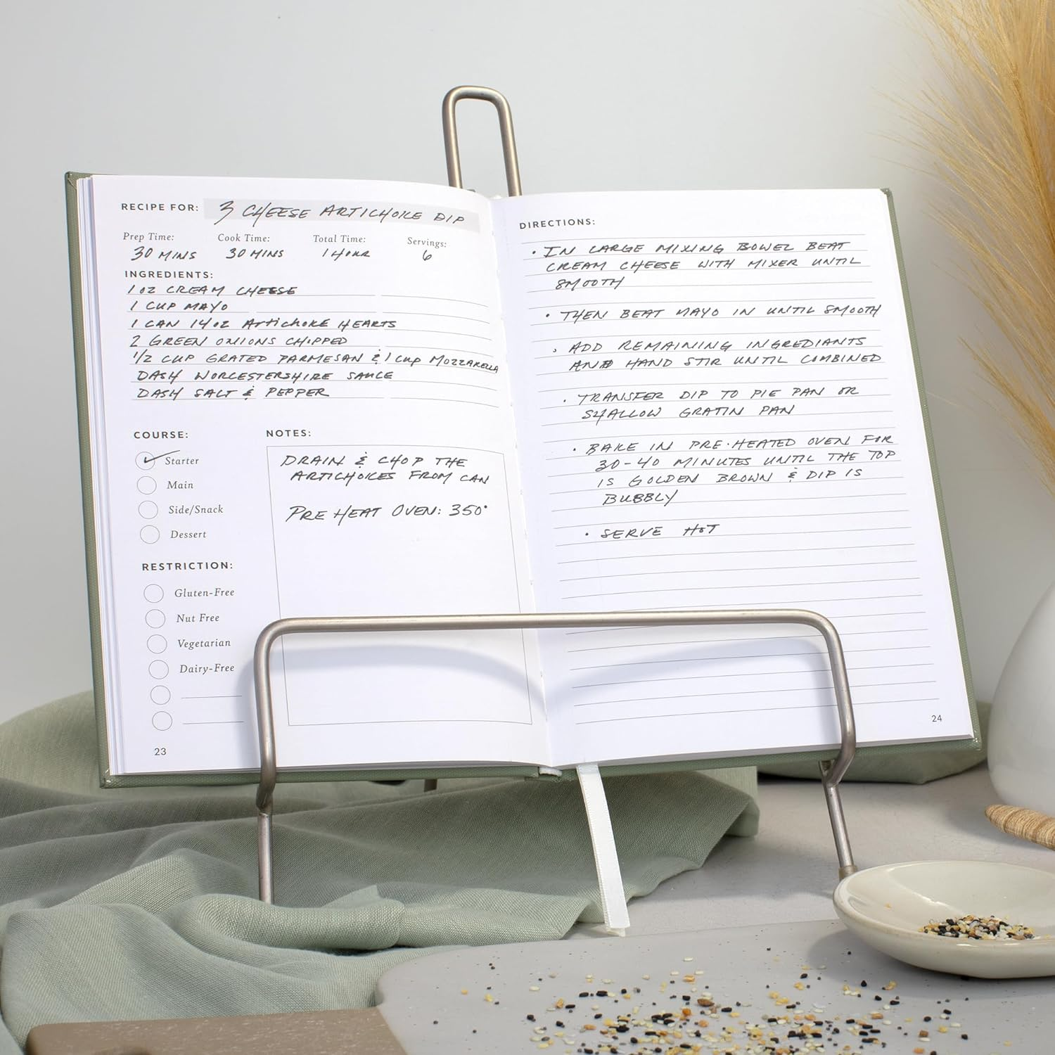 ZICOTO Aesthetic Blank Recipe Book with Waterproof Cover - the Perfect Recipe Notebook to Write in Your Own Recipes - Simplified Blank Cookbook to Organize Your Recipes - Sage Green image number 6