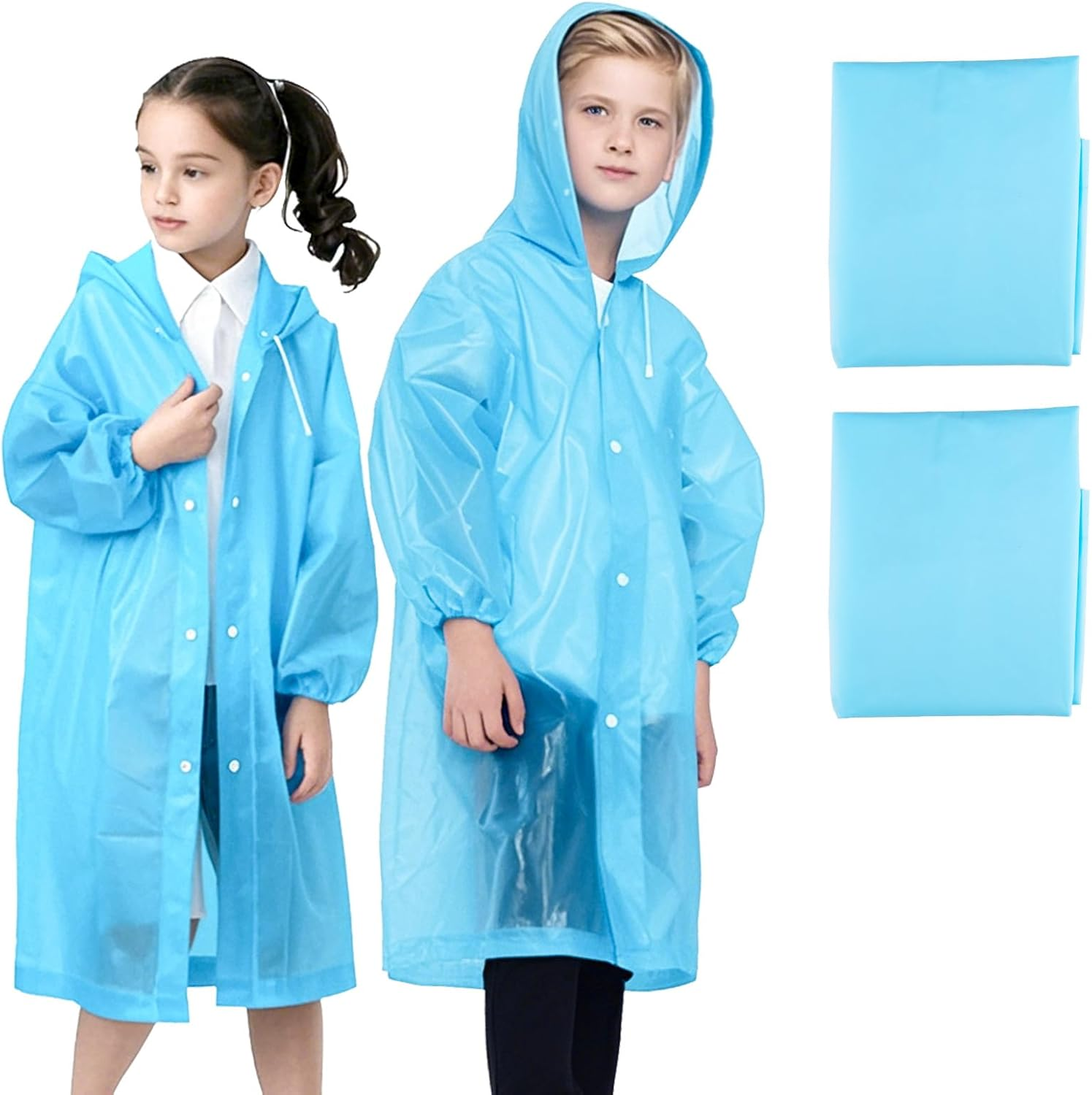 2 Pack Rain Ponchos for Kids Reusable,Thickened EVA Travel Raincoat Jacket with Hoods and Sleeves