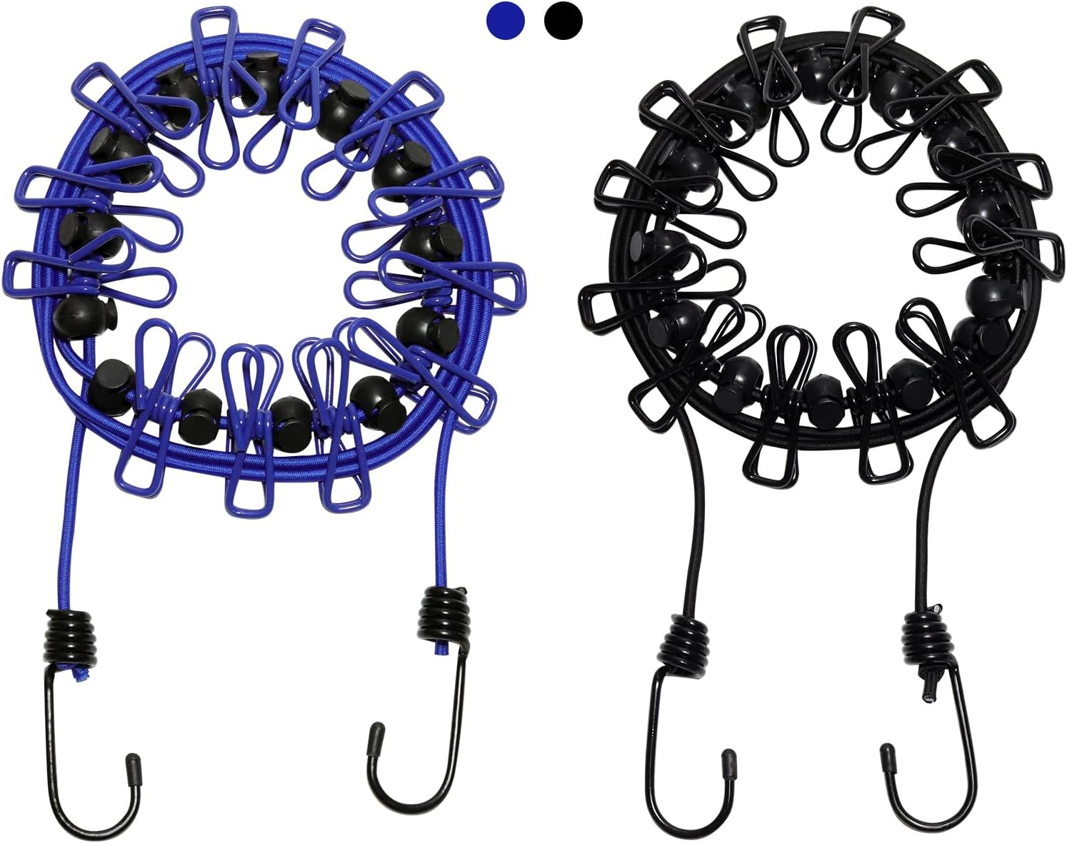2 Pack Portable Clothesline Retractable Travel Clothesline with 12 Clothespins Outdoor Camping Accessories for Backyard, Vacation Hotel, Balcony Drying (Blue + Black)