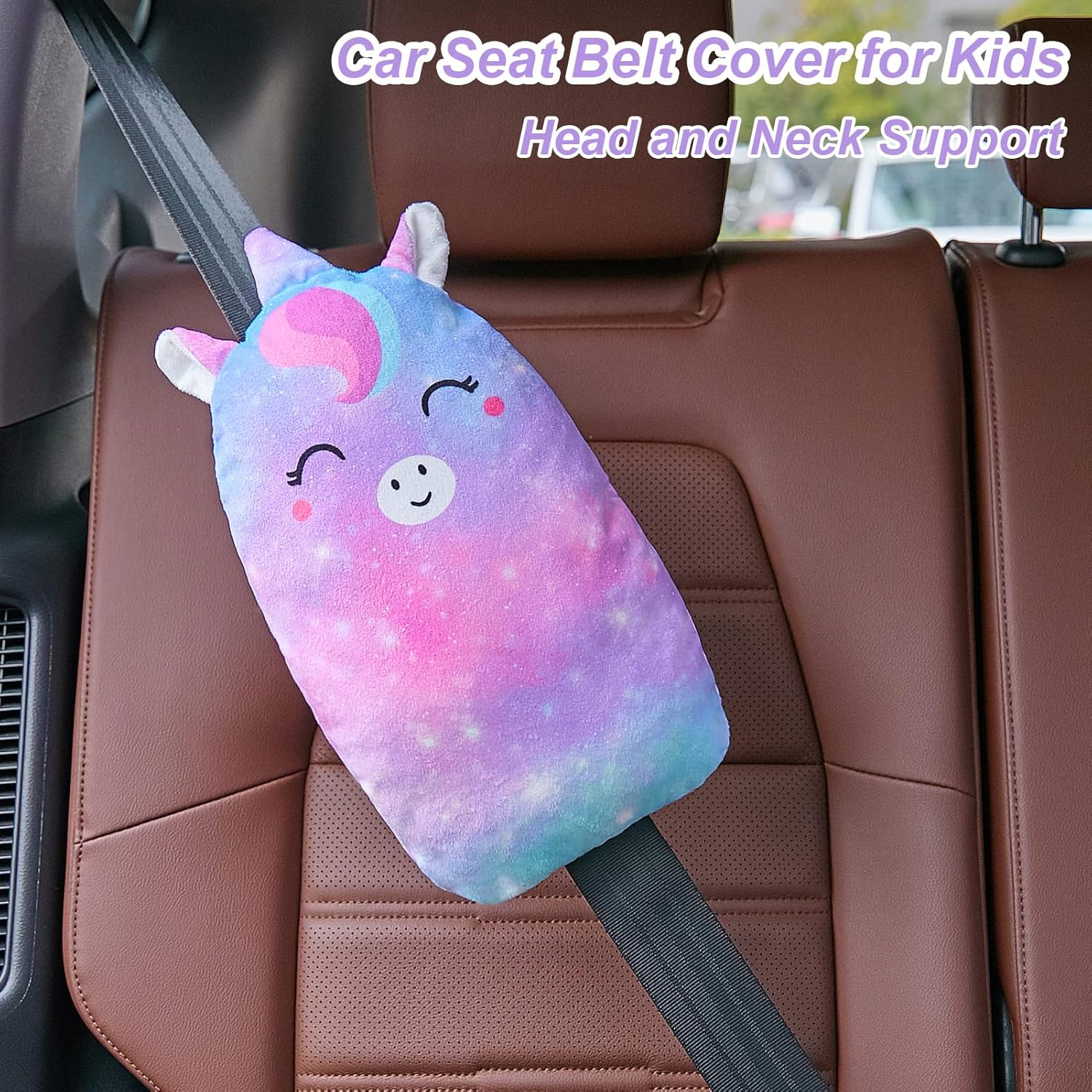 FIODAY Car Seat Belt Covers for Kids Unicorn Seat Belt Pillow Soft Seat Belt Cushion Adjust Seat Strap Pillow Head Neck Support for Children Boys Girls Travel, Purple image number 4