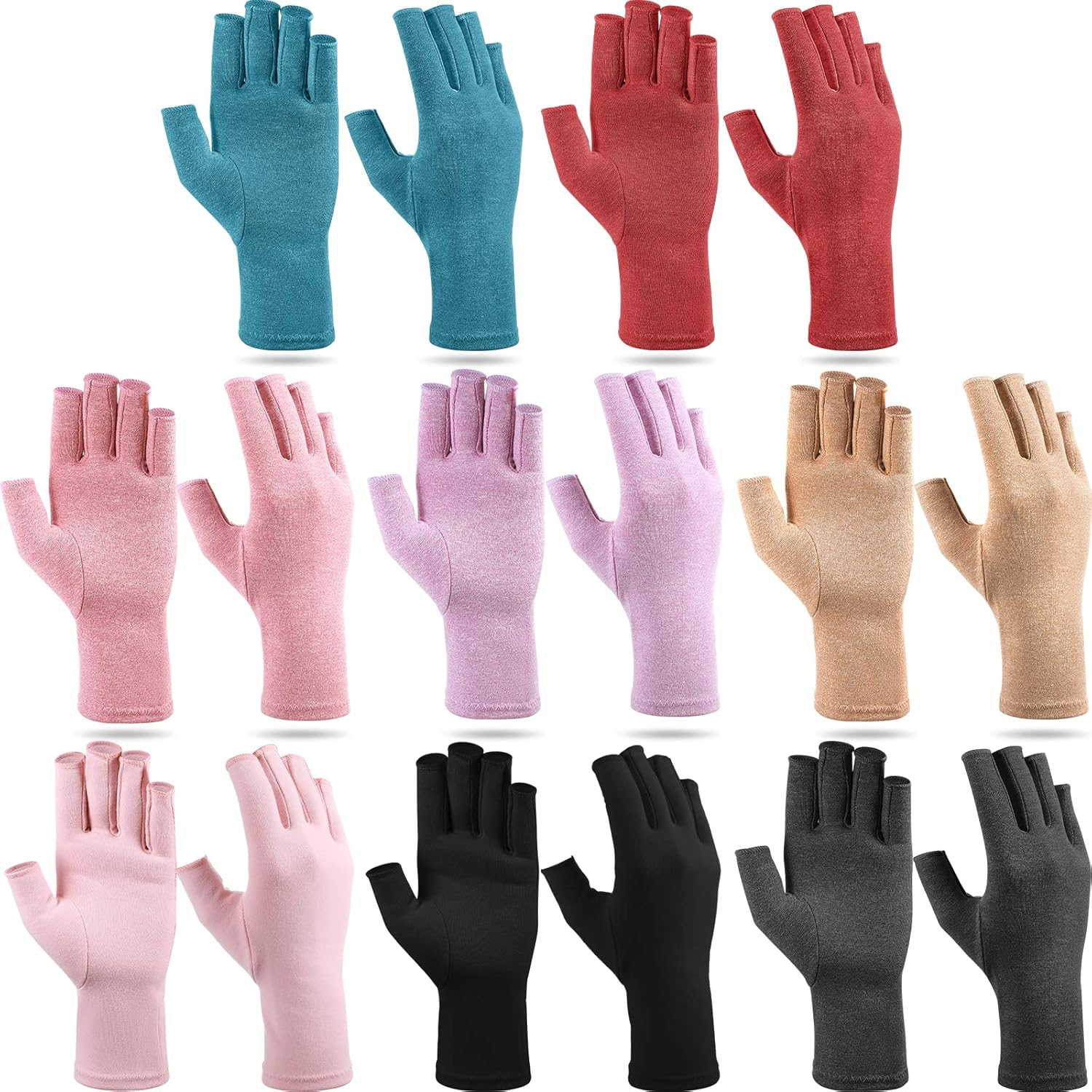 Crowye 8 Pairs Arthritis Compression Gloves Relieve Muscle Pain Fingerless Gloves Bulk Typing Gloves for Women Men