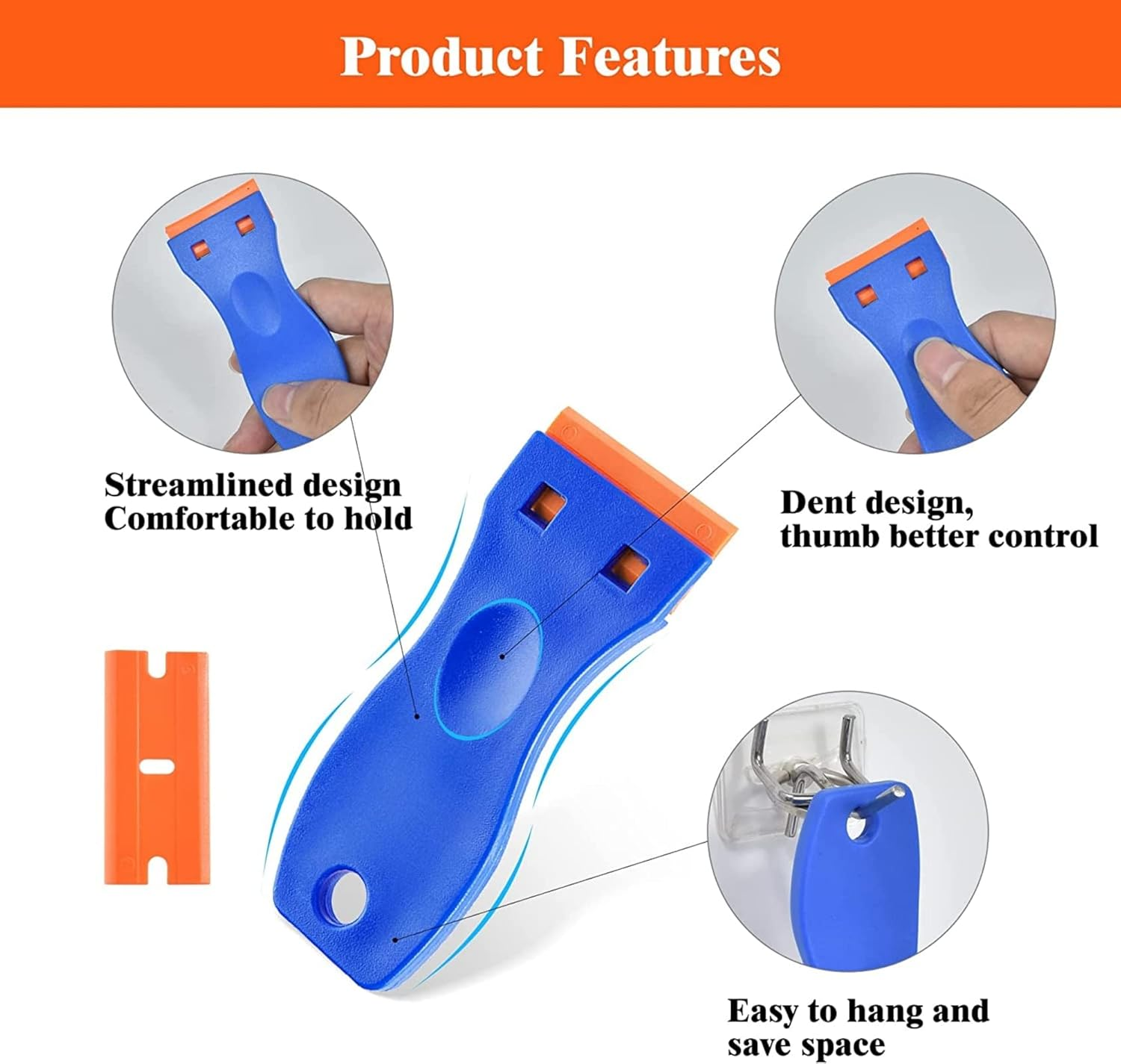 Double Edged Plastic Razor Blade Scrapers Knife Include 2PCS Scraper Tool and 100PCS Blades for Gasket Remover, Tint Vinyl Tool, Labels Decal and Adhesive Remover for Windows and Glass image number 3