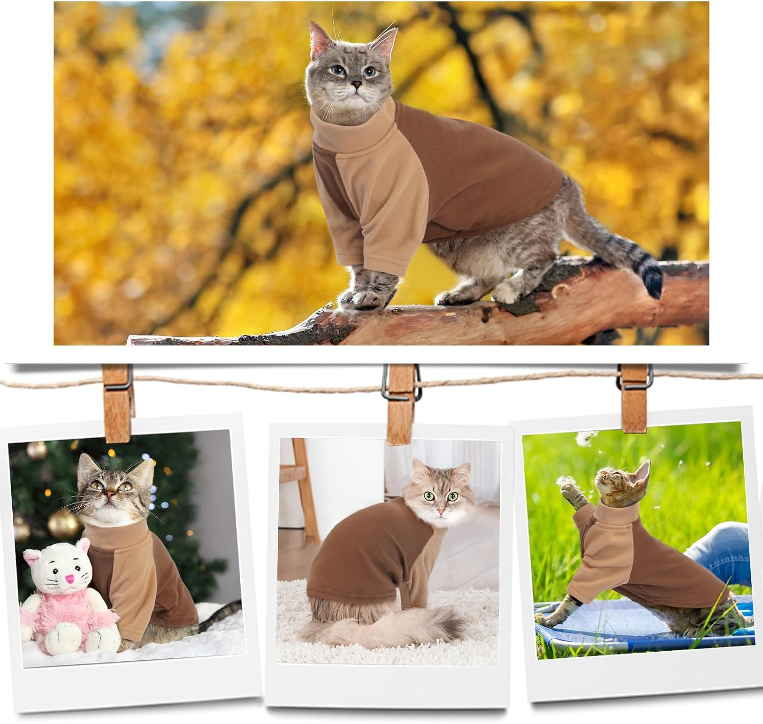 DENTRUN Cat Jumper, Cat Sweater, Cat Fleece, Cat Warm Coat, Cat Pajamas, Hairless Cat Outfit, Cat T Shirt, Cold Weather Cat Pullover,Cat Cloth image number 4