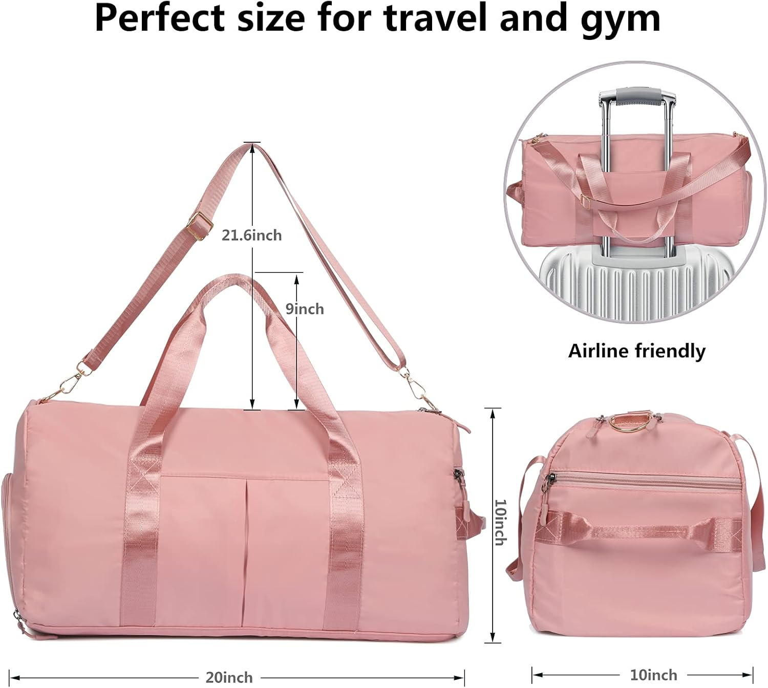 MABROUC Duffle Bag for Women, Sports Duffel Bag for Gym with Wet Pocket & Shoe Compartment, Overnight Weekender Travel Bag, Darkblue, Medium, Duffle Bag - Blue image number 6