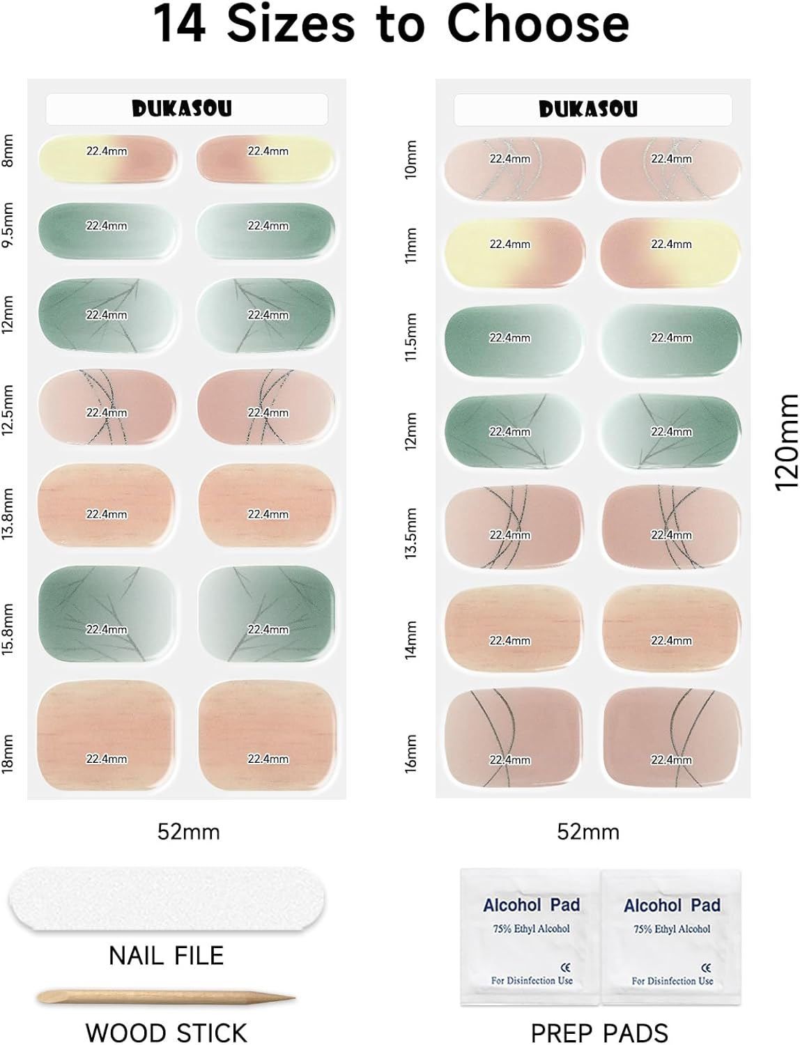 DUKASOU Semi Cured Gel Nail Strips, Green Jade | 28 Pcs Chinese Style Gel Nail Strips Work with Any UV Lamp, Salon Quality New Chinese Nail Stickers, Include Prep Pads, Nail File&Wood Stick - Begonia Position image number 3