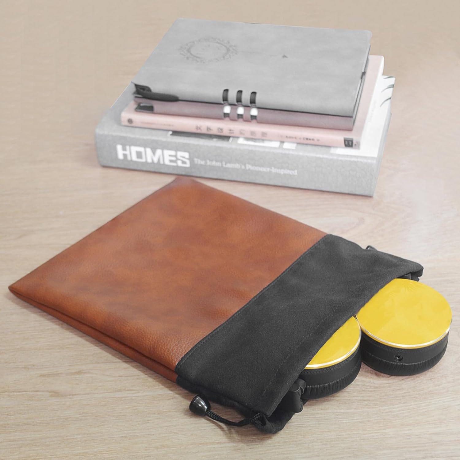 Geekria Headphones PU Carrying Bag, Universal Headphone Protection Pouch/Portable Travel Bag, Compatible with Bose QC35/25/15, Beoplay H9I/8/6/4/2, AKG Y500, Y50BT (Brown) - Brown image number 6