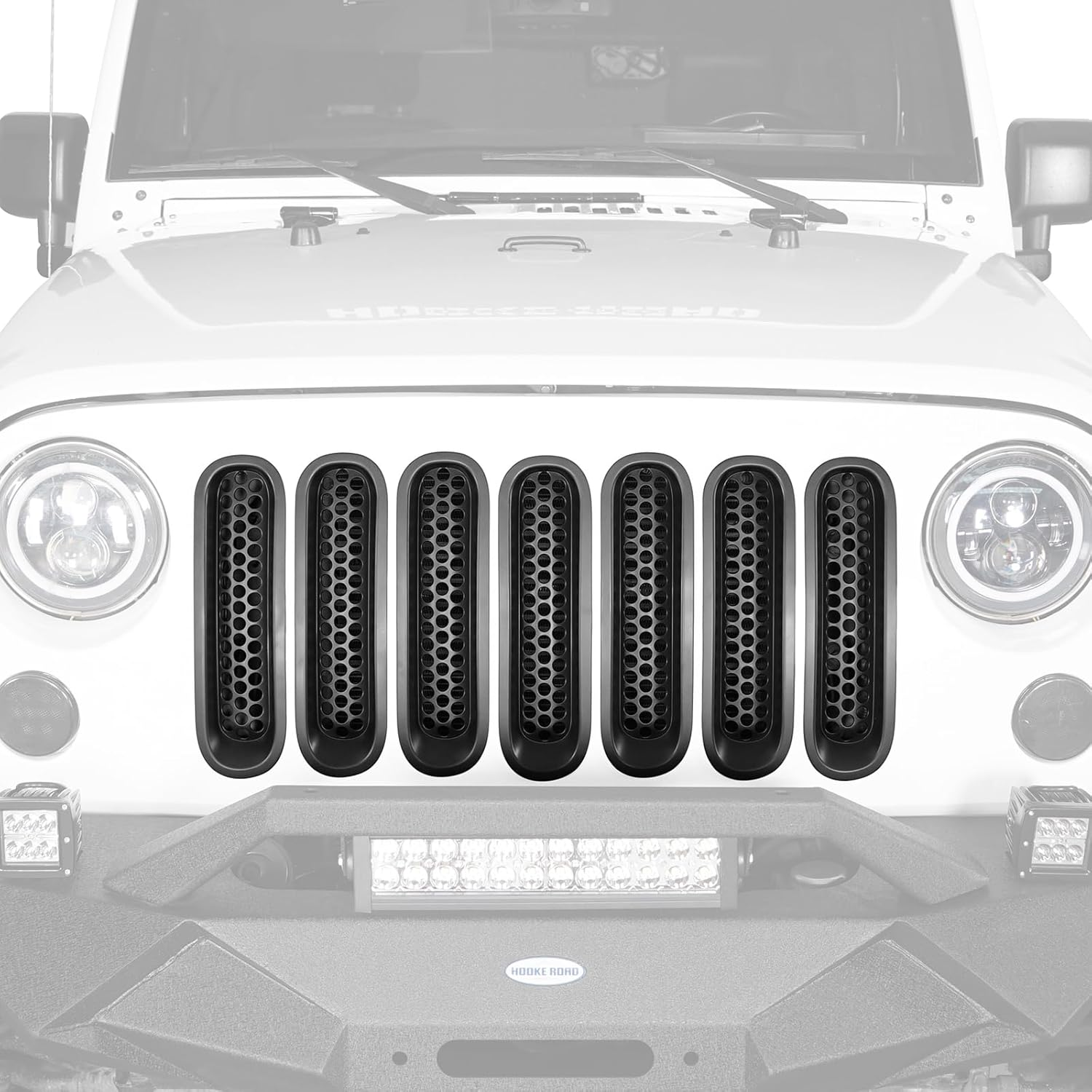 Opar Matte Black Front Clip in Mesh Grille Inserts for 2007-2015 Jeep JK Wrangler & Wrangler Unlimited (Pack of 7) image number 4