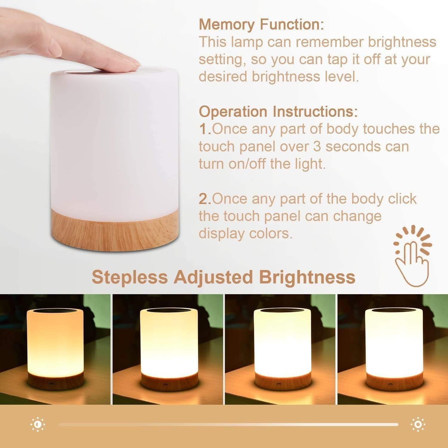 Hiving Night Light Touch Lamp for Bedrooms Living Room Portable Table Bedside Lamps with Rechargeable Internal Battery Dimmable 2800K-3100K Warm White Light & Color Changing RGB image number 5