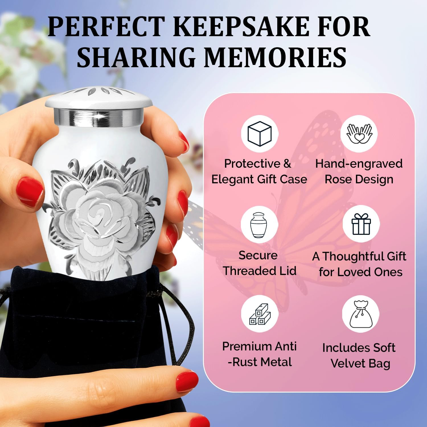 Small Urns for Human Ashes Keepsake - Mini Urn for Ashes Set of 4 - Honor Your Loved One with Handcrafted Memorial Rose Keepsake Urns for Women & Men (White, Set of 4)