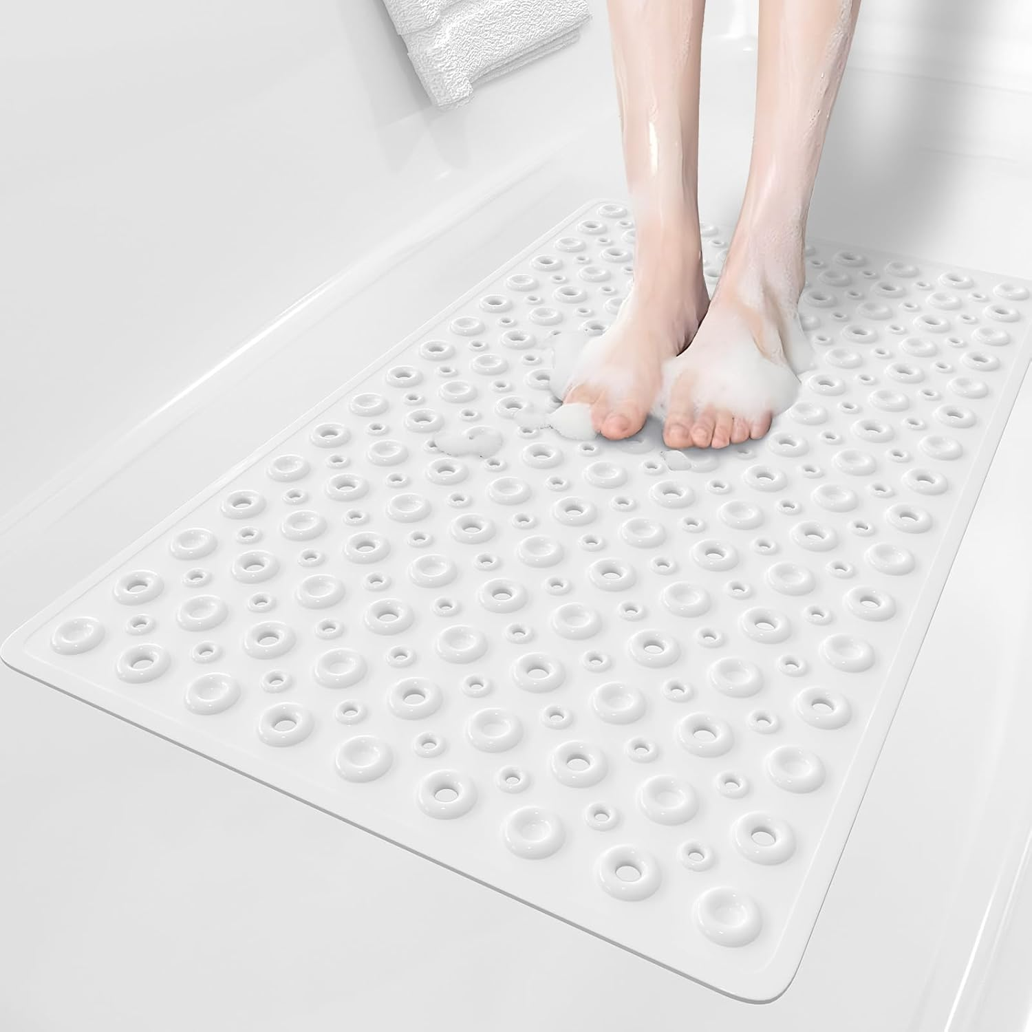 XIYUNTE Shower Mat Non Slip anti Mould - 70X40Cm PVC Non Slip Shower Mats for inside Shower, Bathtub Mat Non Slip Bath Mat with Powerful Suction Cups and Drain Holes, Easy to Clean, Black