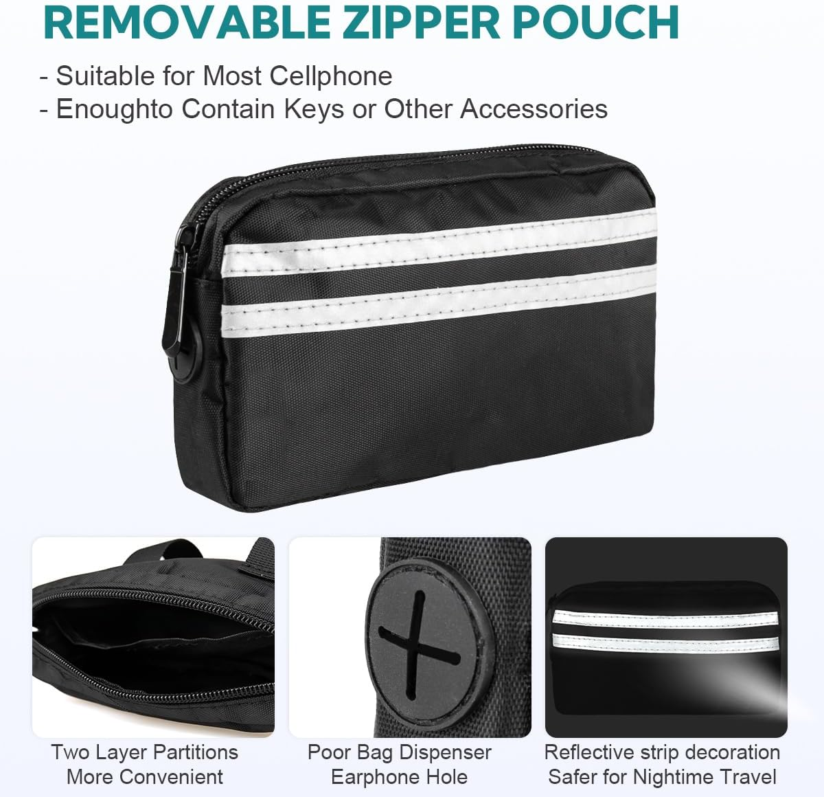 Hands Free Dog Leash with Pouch, Double Leash for Two Dogs, Retractable Bungee with Double Padded Handles, Dog Waist Leash for Dog Walking, Running Leash for Dogs, Dog Walking Accessories image number 3