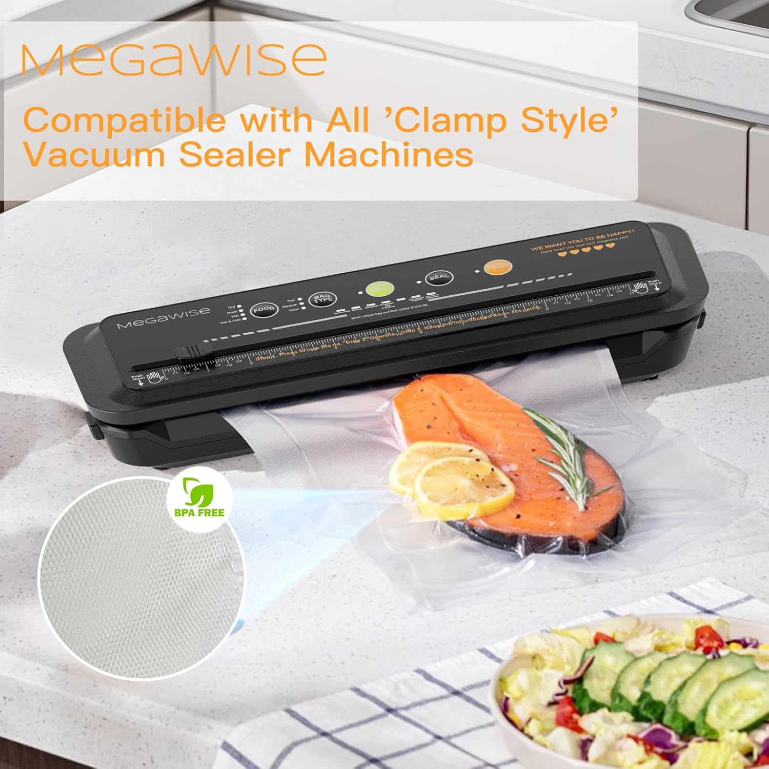 Megawise Vacuum Sealer Bags, 8-Inch Wide X 21.6 Feet Long, Compatible with Megawise & Most Vacuum Sealers, Durable & Bpa-Free Rolls for Food Storage image number 4