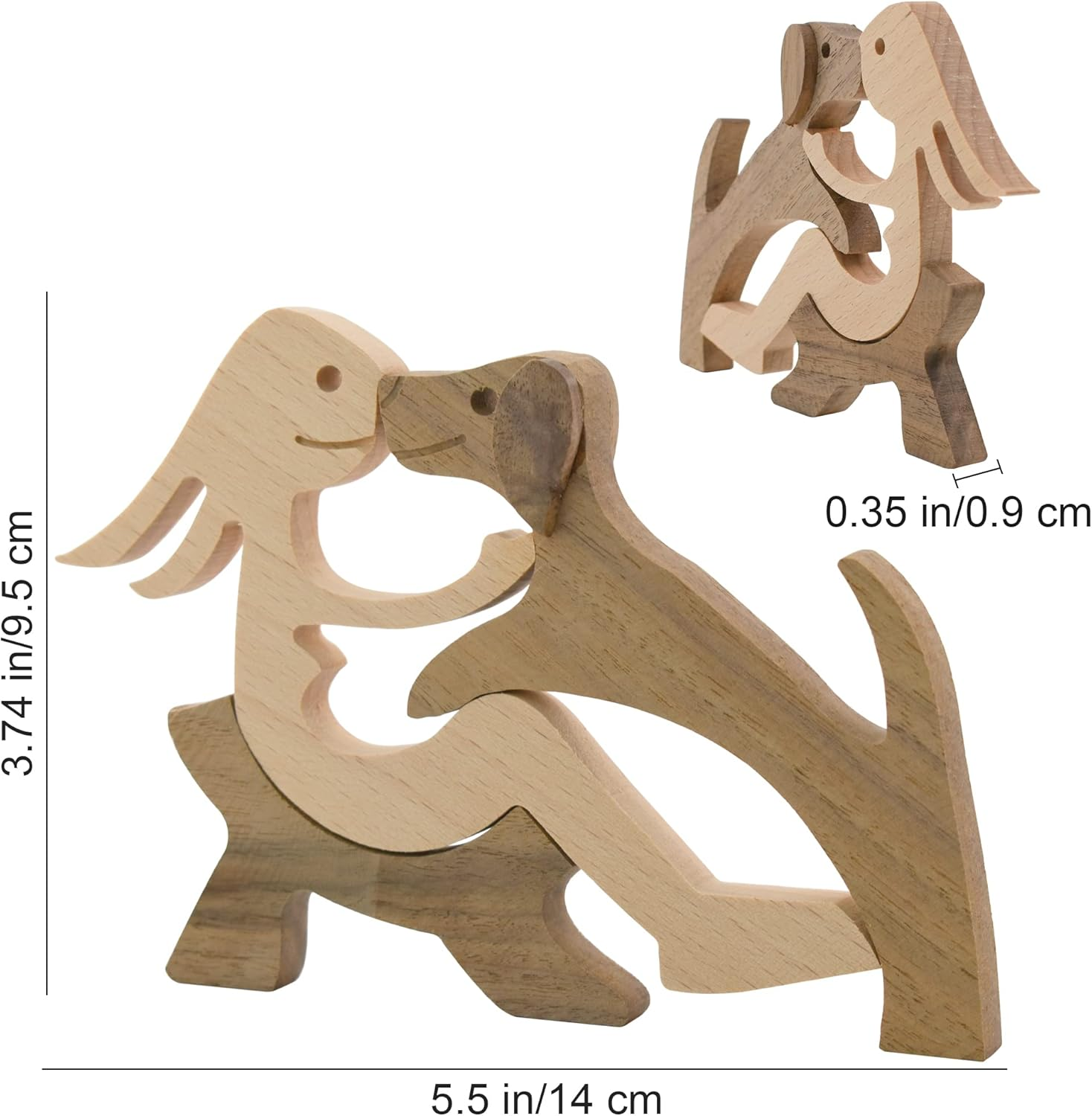 Enkrio Wooden Dog Figurines Hand Carved Wood Dog Human Sculpture Statue Handmade Accents Crafts Wooden Adorn Standing Tabletop Decoration Ornament for Home Decor image number 5