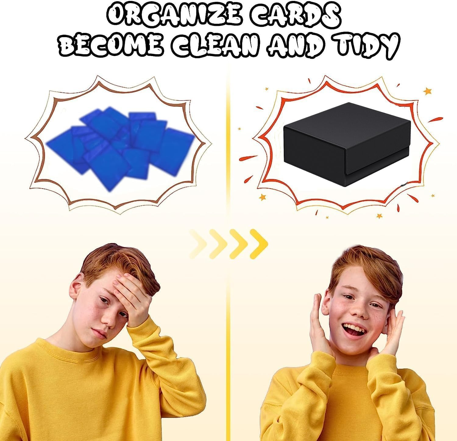 1800+ Trading Card Storage Box, Magnetic Closure Toploaders Storage Box Hold 600+ 35PT 3"X4" Standard Toploaders, PU Leather Card Deck Boxes Fit for Mtg,Sport Cards,Game Cards (Black&Deep Blue) image number 4