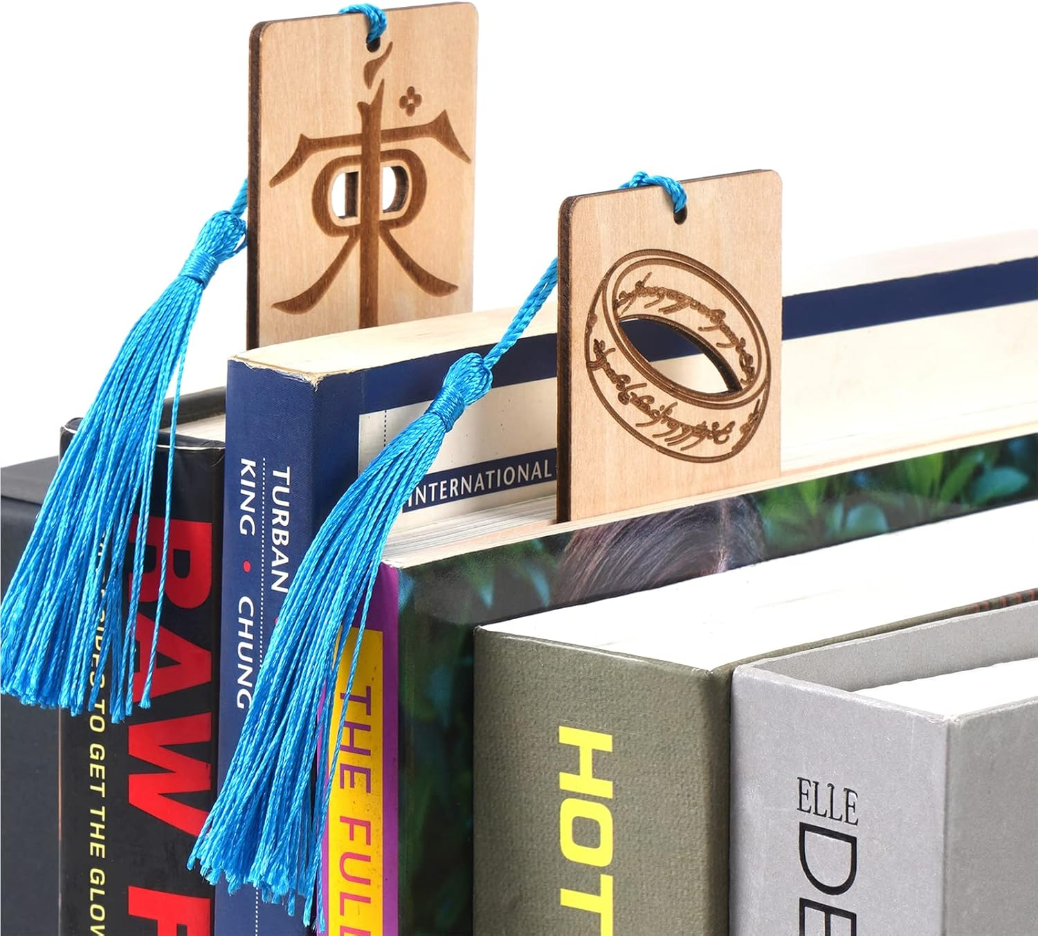 5 Pieces LOTRS Bookmark for Men & Women, Lord of Rings Themed Hobbits Bookmarks Set with Silk Tassel, Wooden Book Markers for Reading (Ideal for Gift)