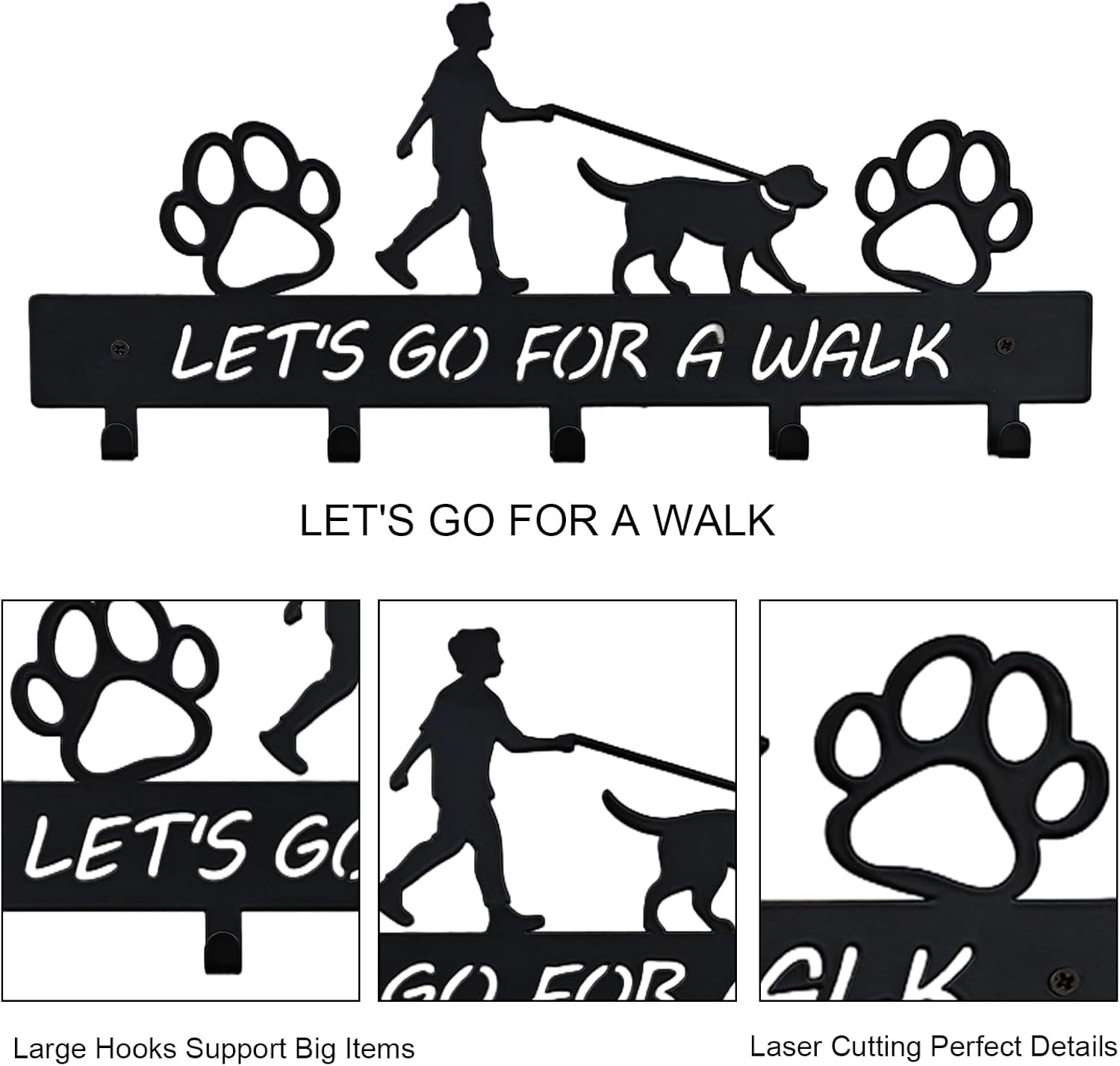 Dog Leash Holder Wall Mount, Dog Supply Organizer with 5 Hooks, Metal Key Hooks for Wall， Wall Storage for Hanging Leash, Vest, Harness, Keys image number 3